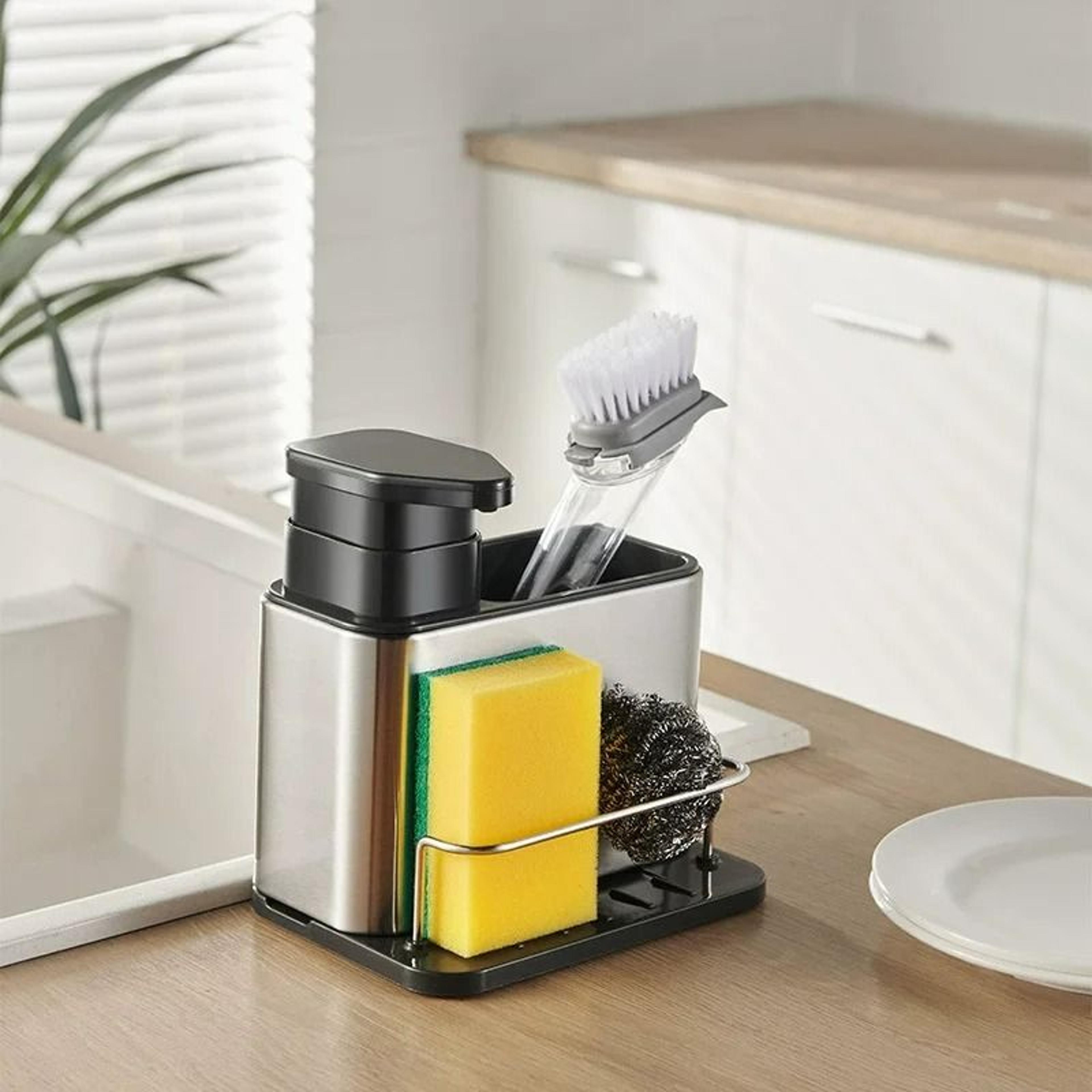 MultiFunction Kitchen Sink Sponge Holder  Soap Dispenser  Integrated Hand Soap Bottle With Storage  4