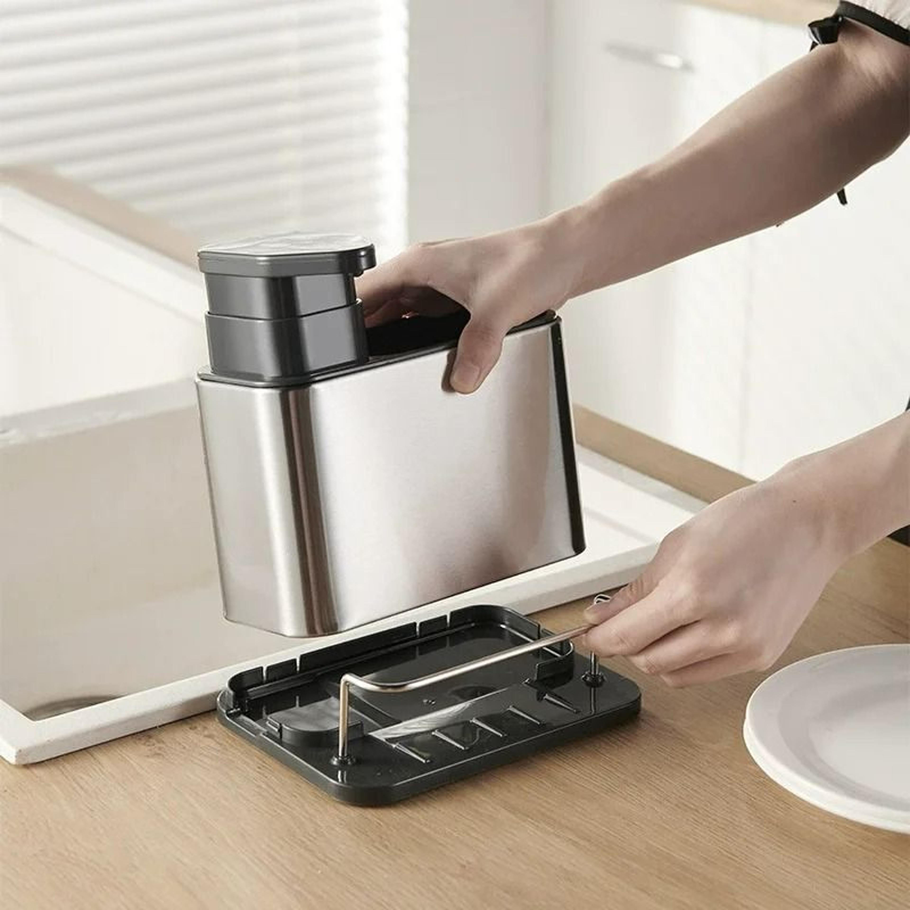 MultiFunction Kitchen Sink Sponge Holder  Soap Dispenser  Integrated Hand Soap Bottle With Storage  5