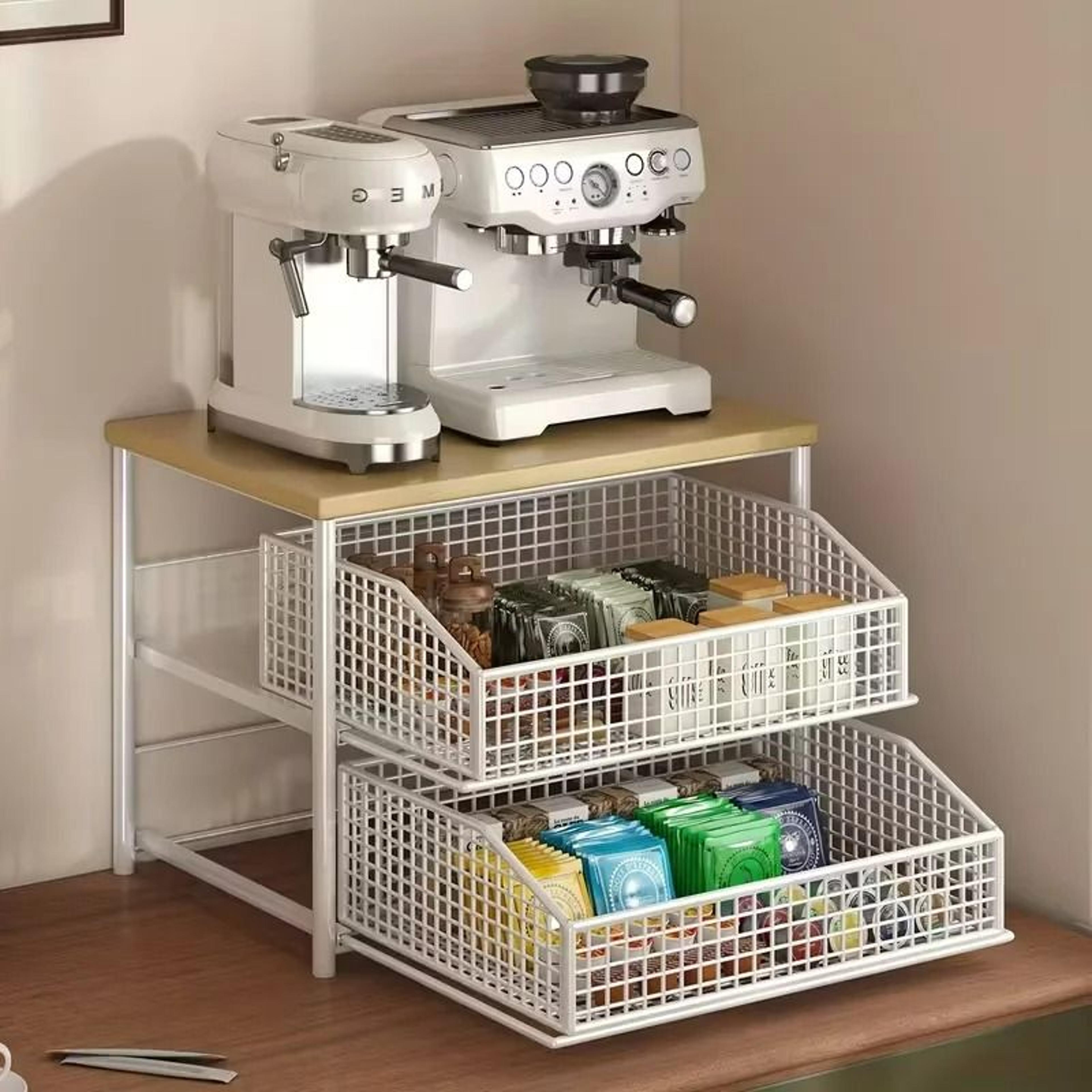 MultiLayer Kitchen Countertop Storage Rack  SpaceSaving Desktop Organizer With Drawers  Metal Baske 1