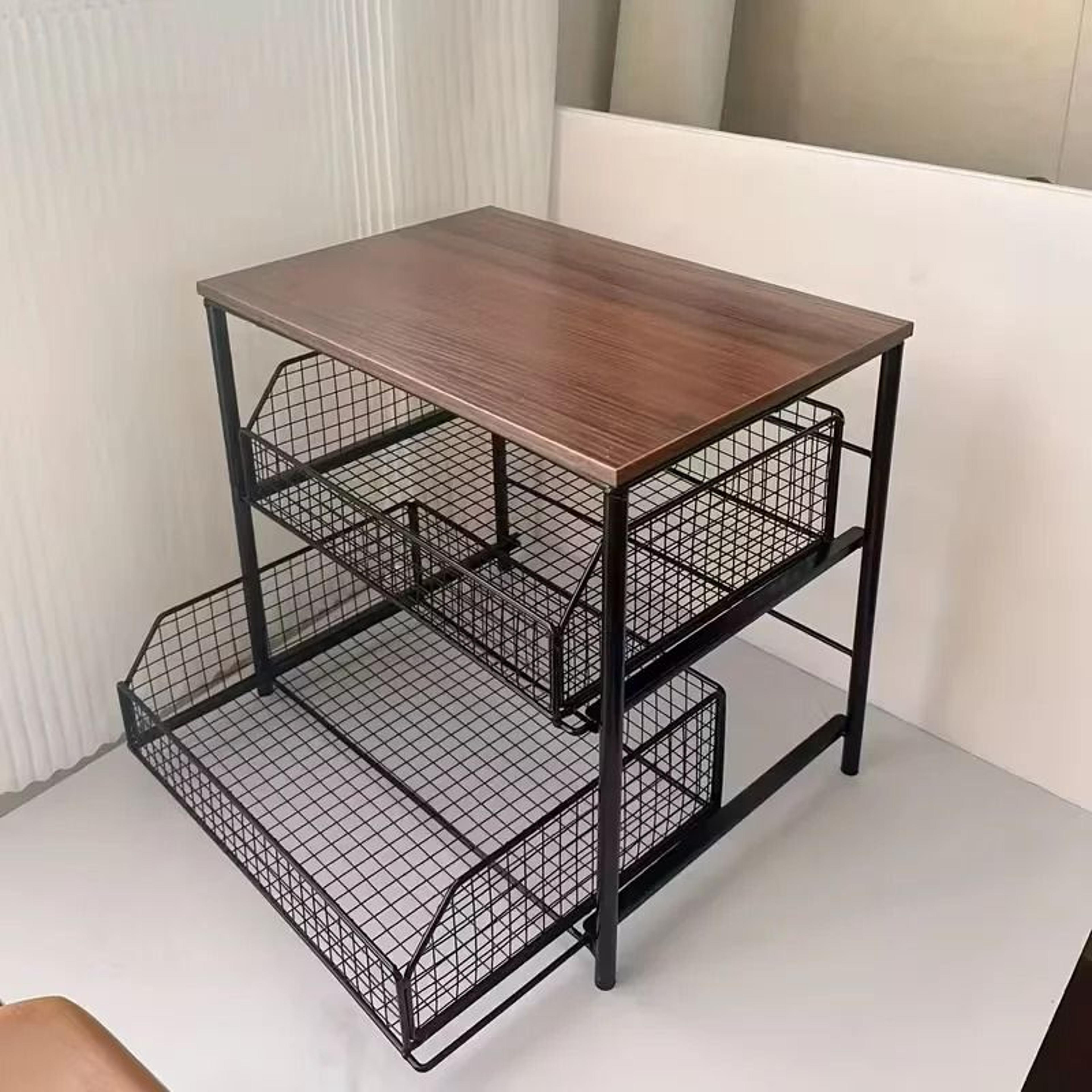 MultiLayer Kitchen Countertop Storage Rack  SpaceSaving Desktop Organizer With Drawers  Metal Baske 6
