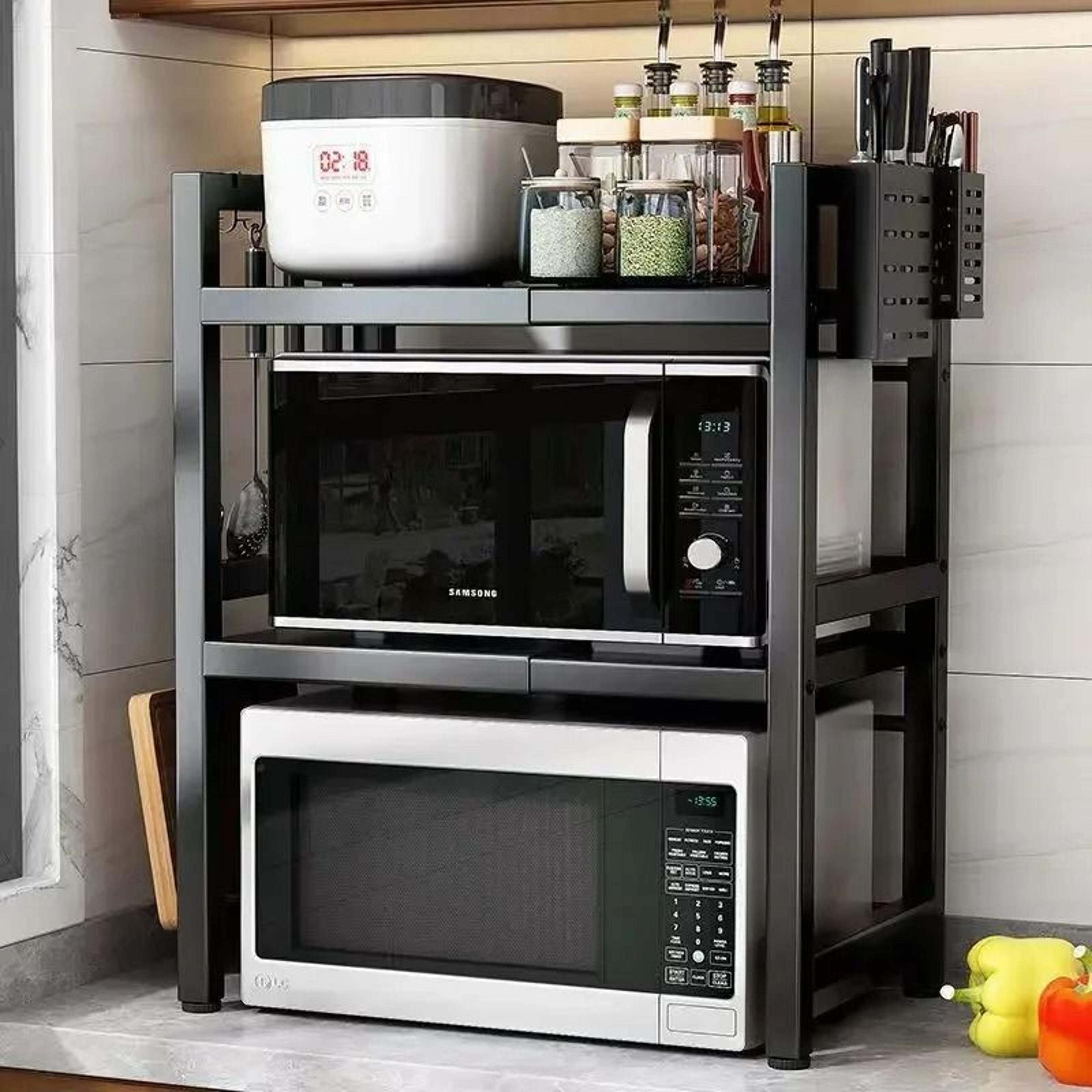 2-tier heavy-duty microwave oven rack - kitchen countertop storage shelf & seasoning organizer stand