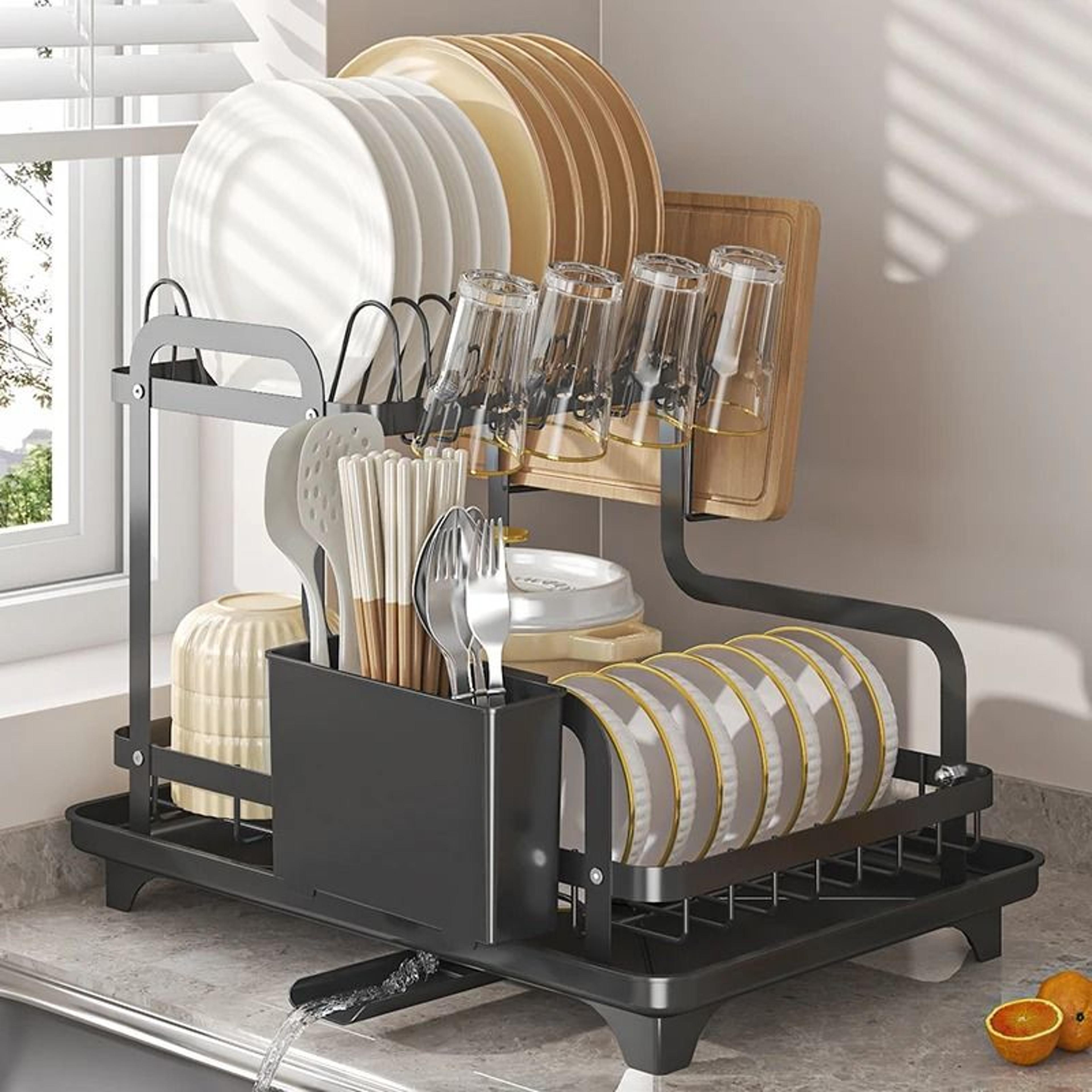 2Tier OverSink Dish Drying Rack With AutoDrainboard 3
