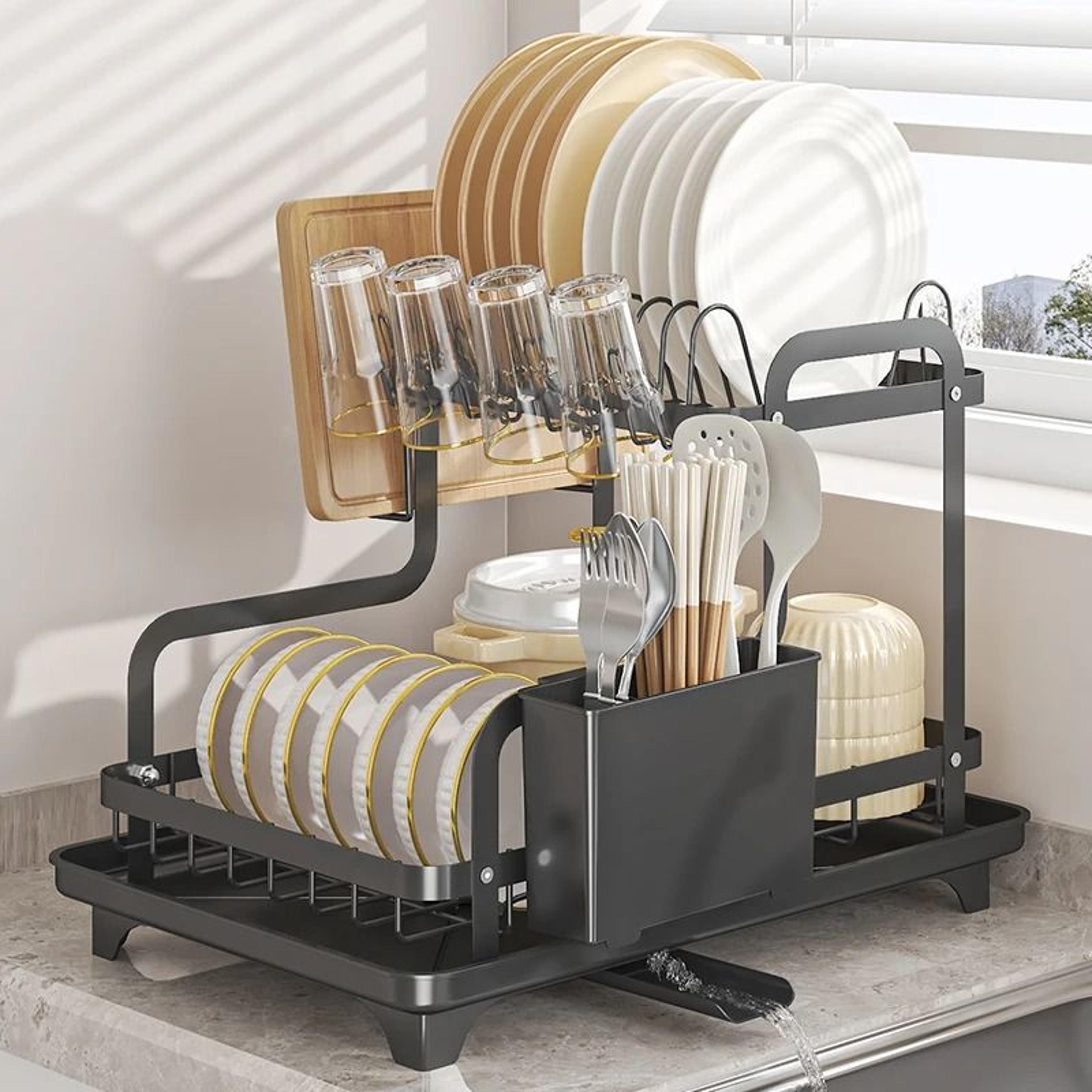 2Tier OverSink Dish Drying Rack With AutoDrainboard 4