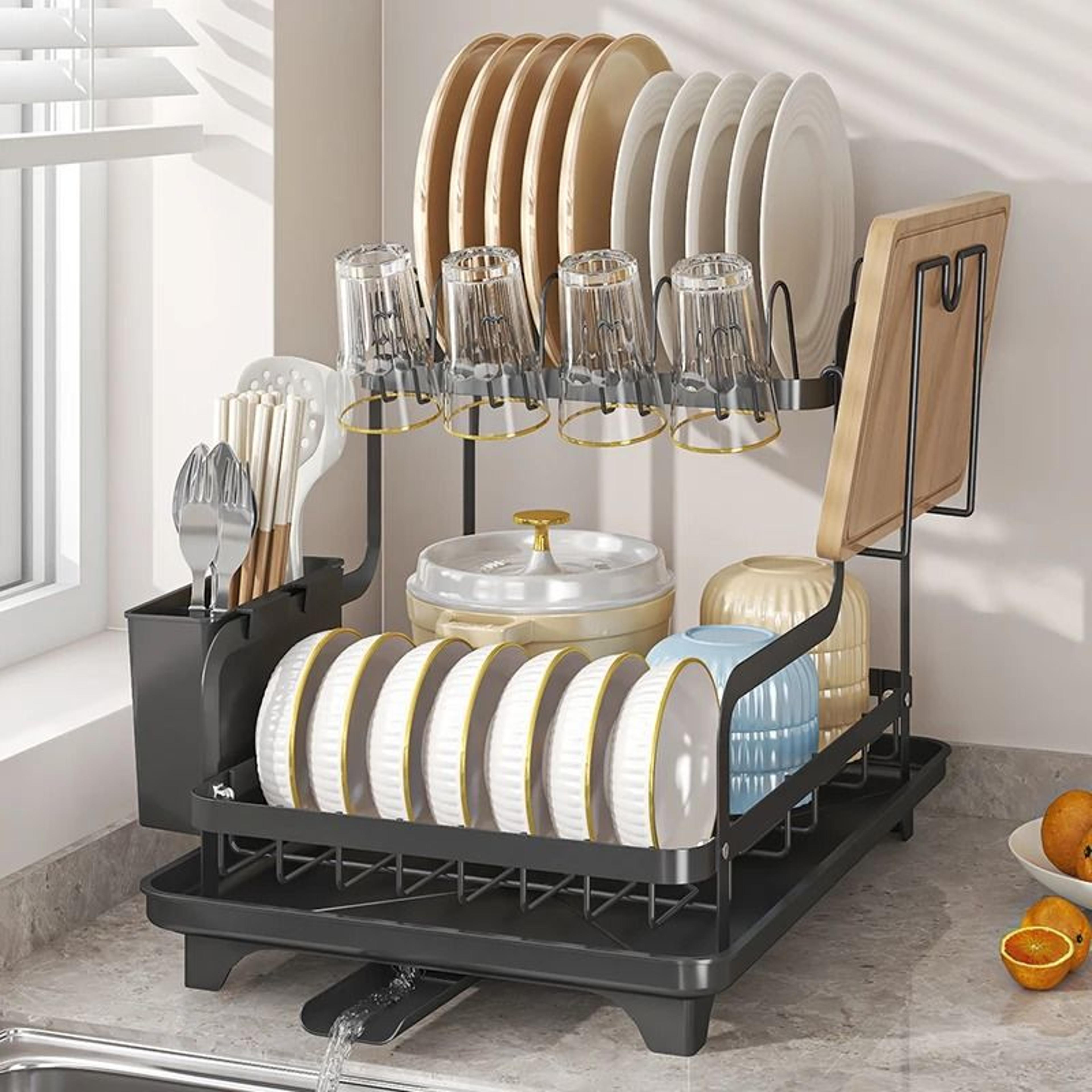 2Tier OverSink Dish Drying Rack With AutoDrainboard 5