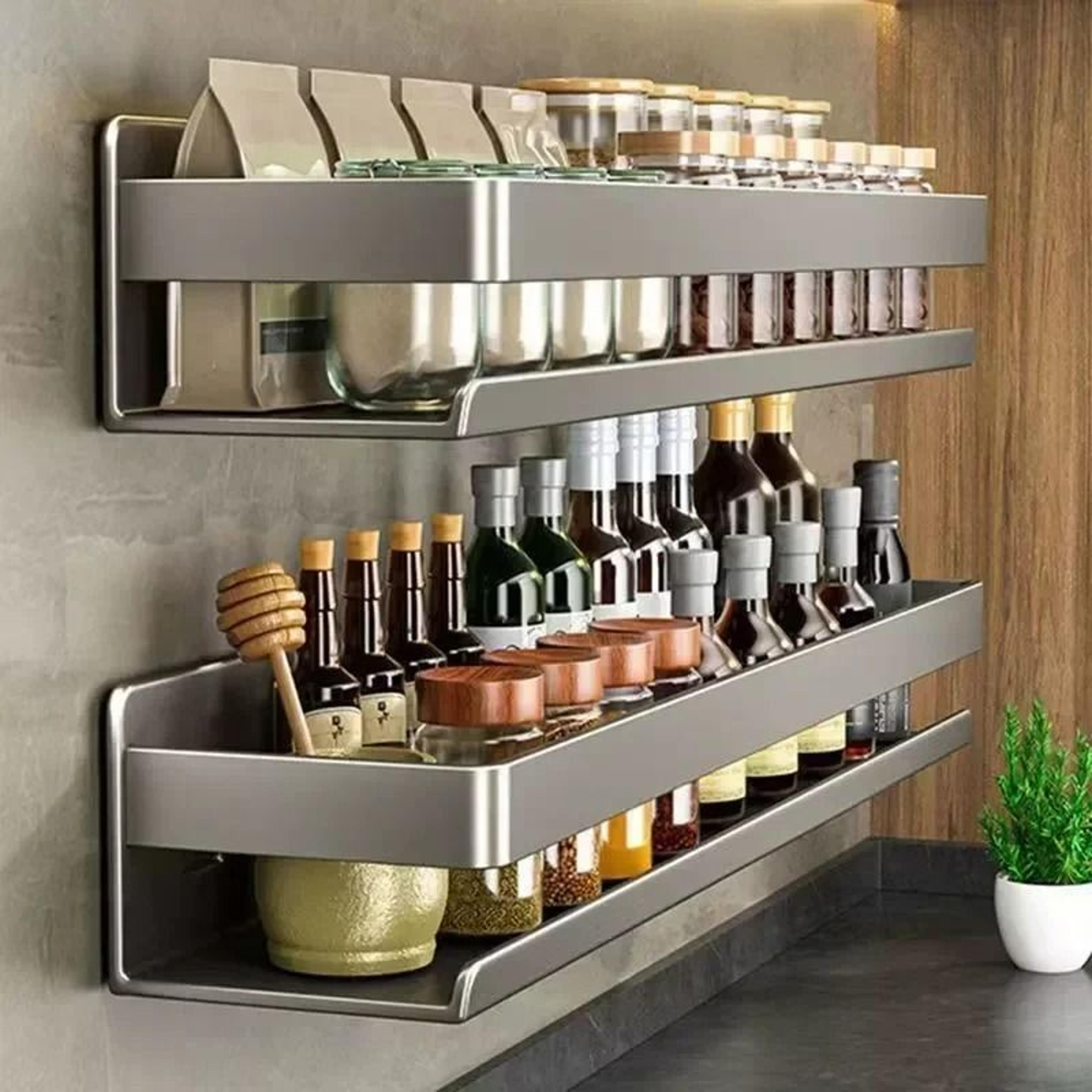 WallMounted Metal Spice Rack With Hooks 2