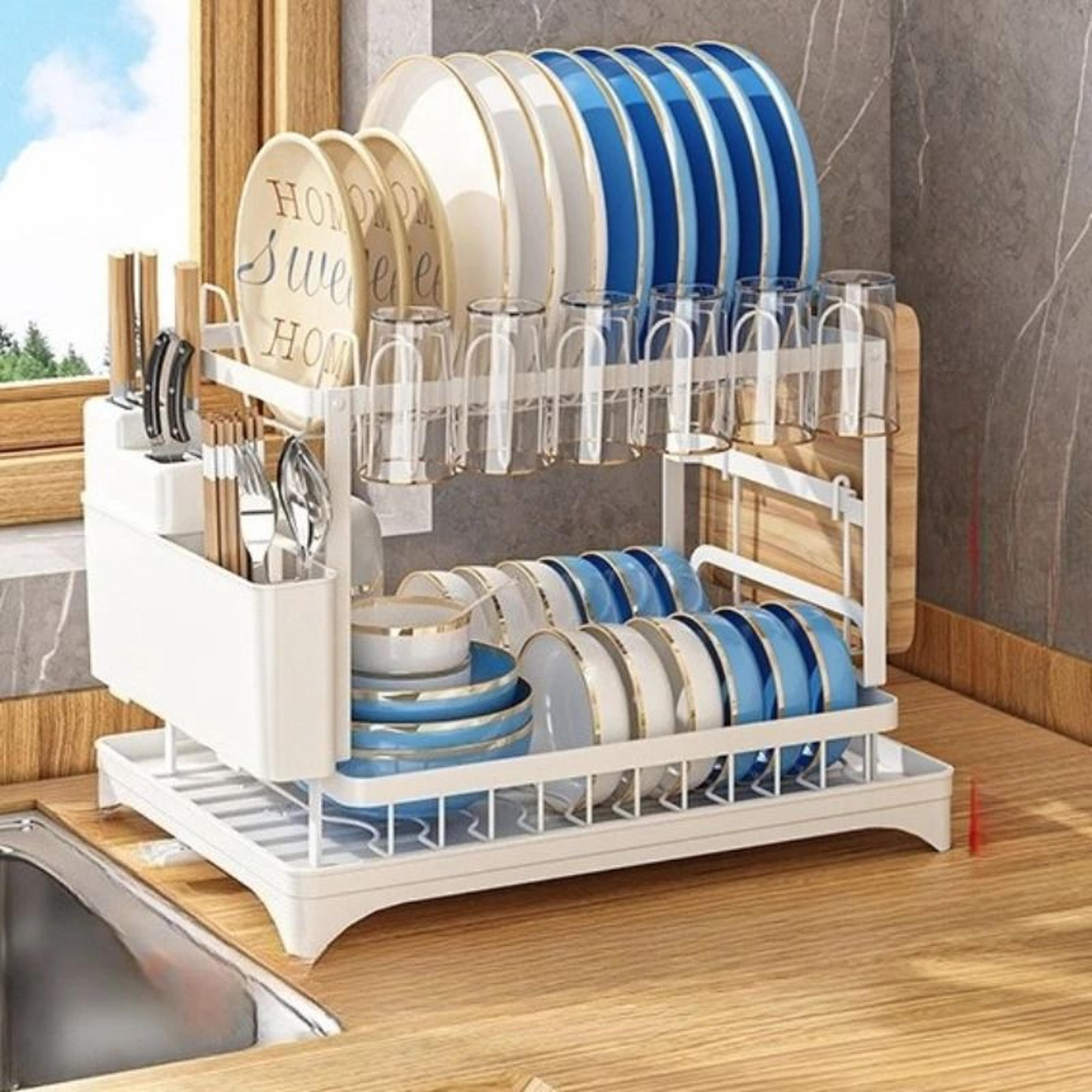 DoubleLayer Metal Tableware Rack With Drainboard 5