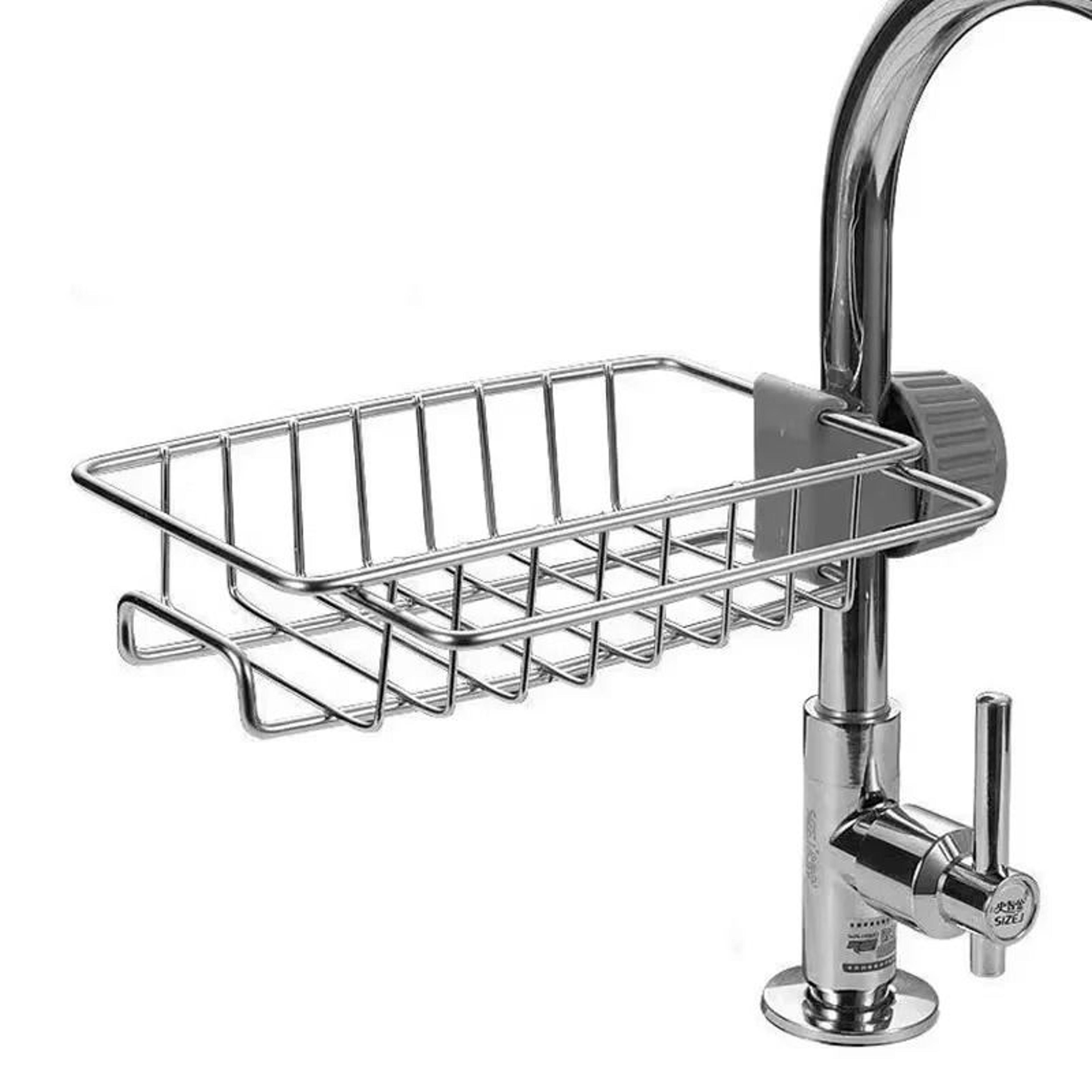 stainless steel faucet-mounted sink drain rack & sponge holder
