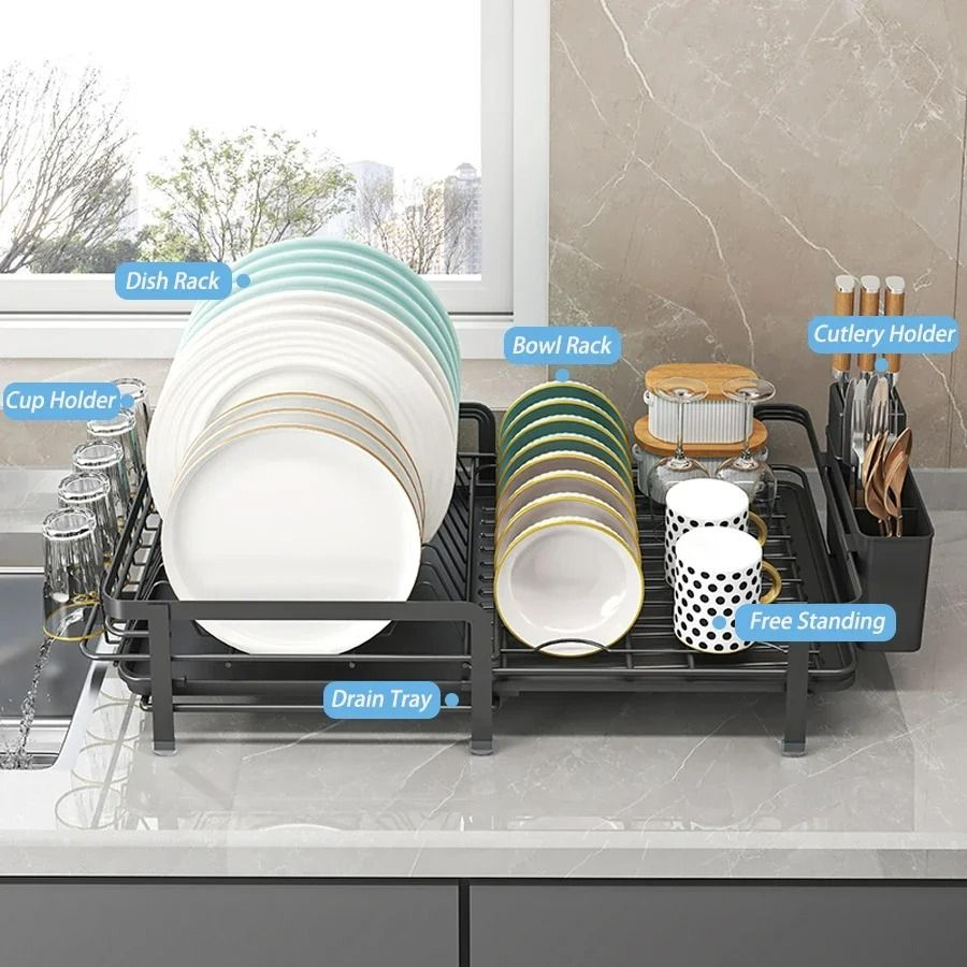 Expandable RustFree Dish Drying Rack With Integrated Drainboard 4