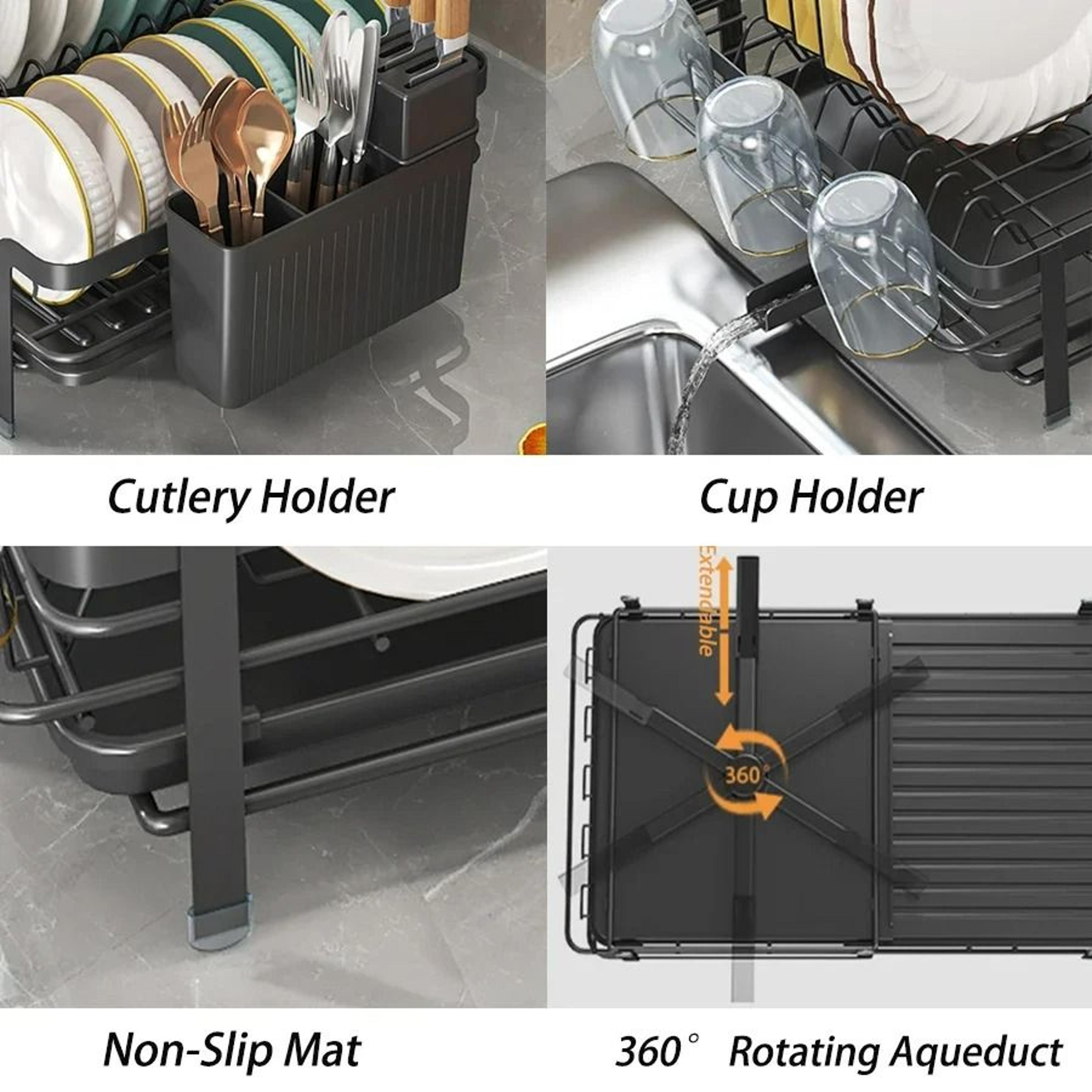 Expandable RustFree Dish Drying Rack With Integrated Drainboard 5