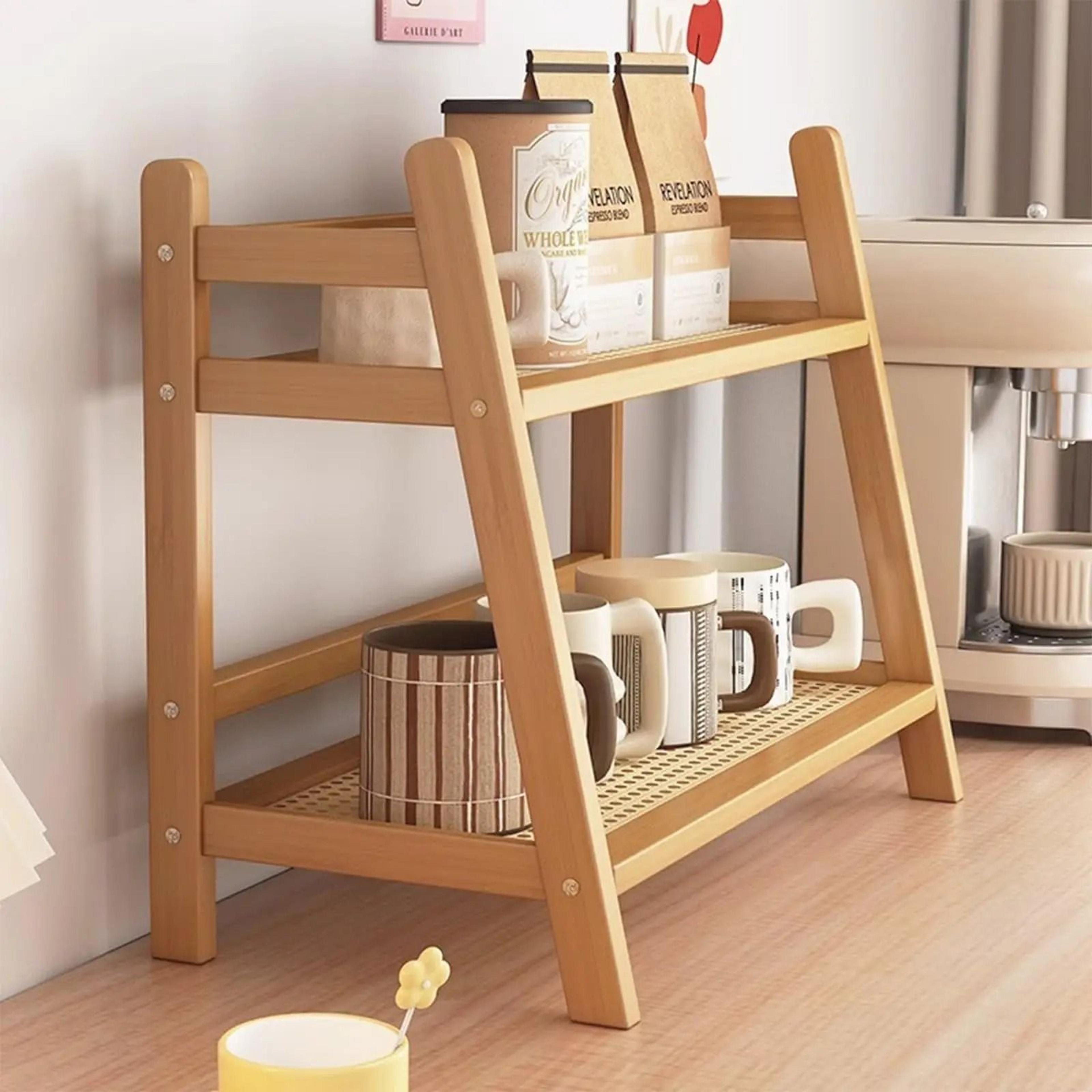 2Tier Bamboo Coffee Station Organizer And Countertop Mug Holder 6