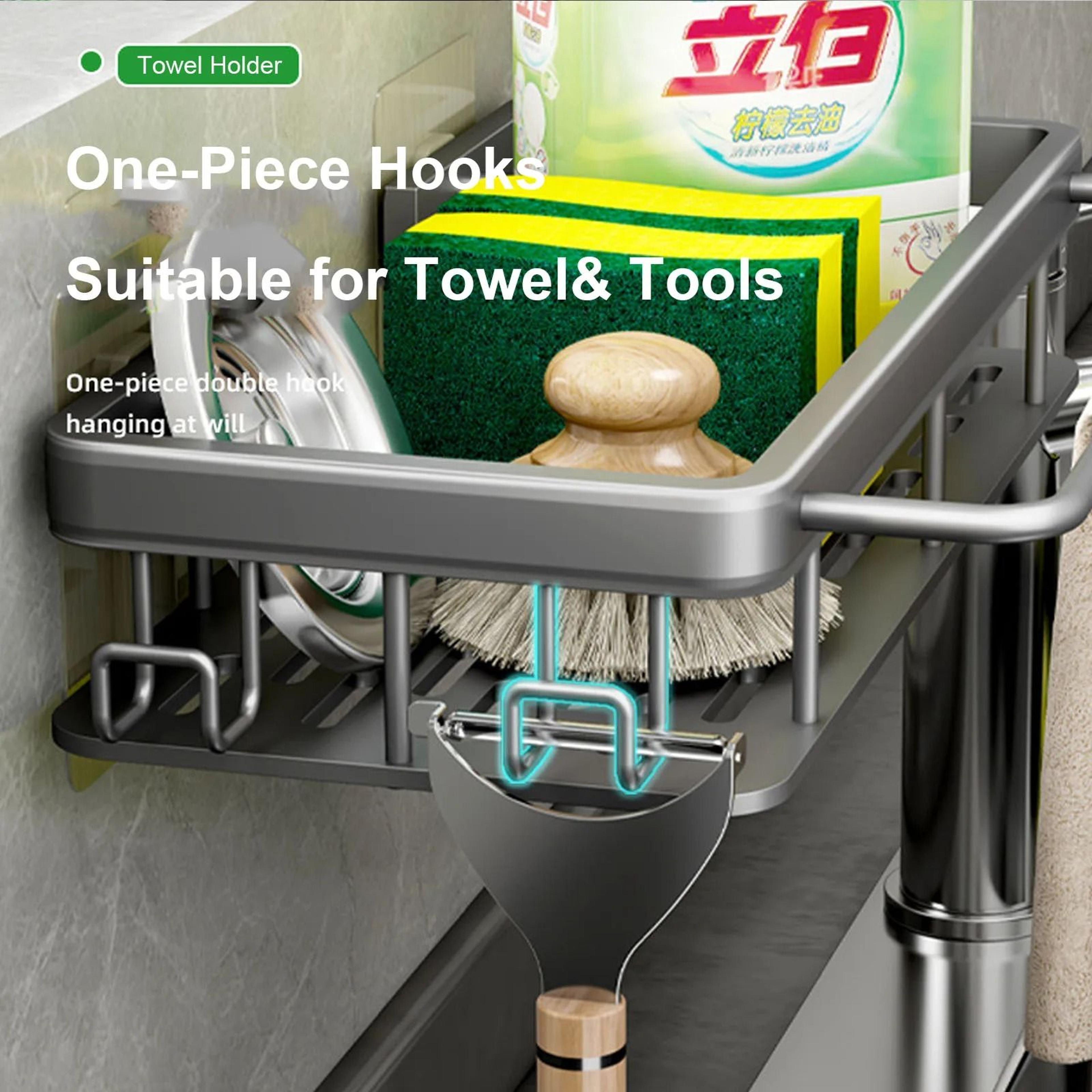 WallMounted Suspended Kitchen Sink Drainer Sponge Holder And Adhesive Soap Rack 3