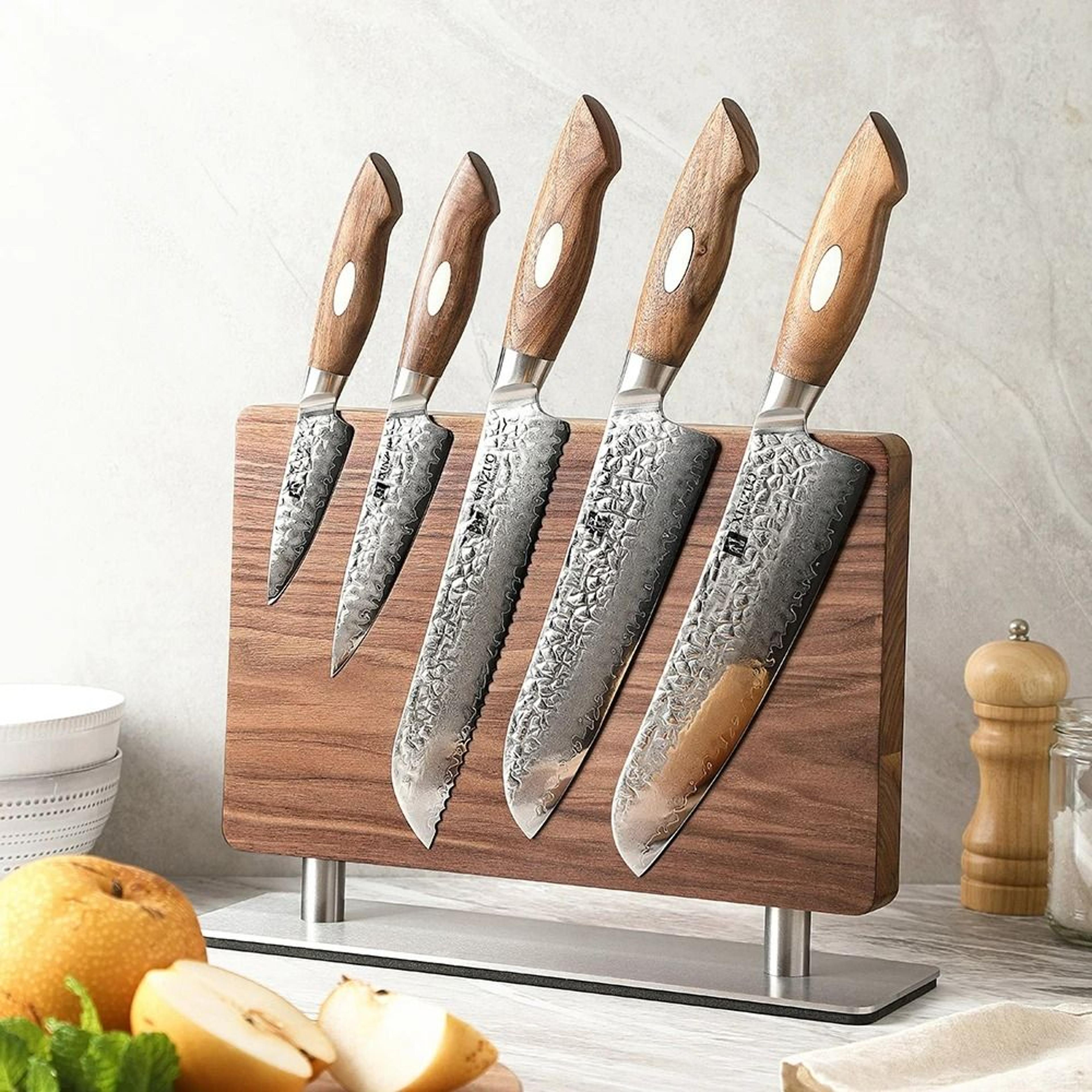 walnut solid wood and stainless steel double-sided magnetic knife stand