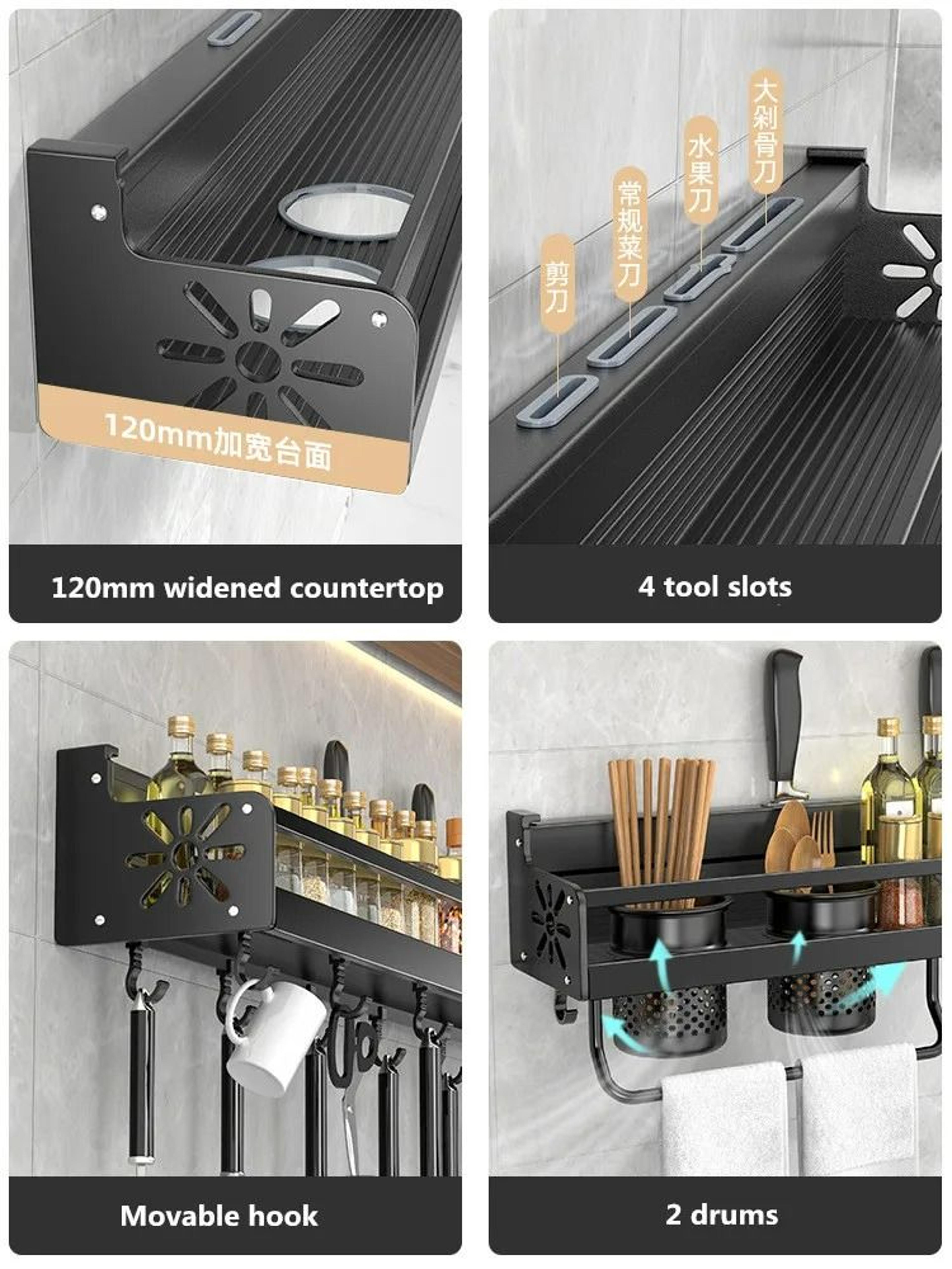 WallMounted Kitchen Spice Shelf Knife Holder And Culinary Tool Storage Rack 4