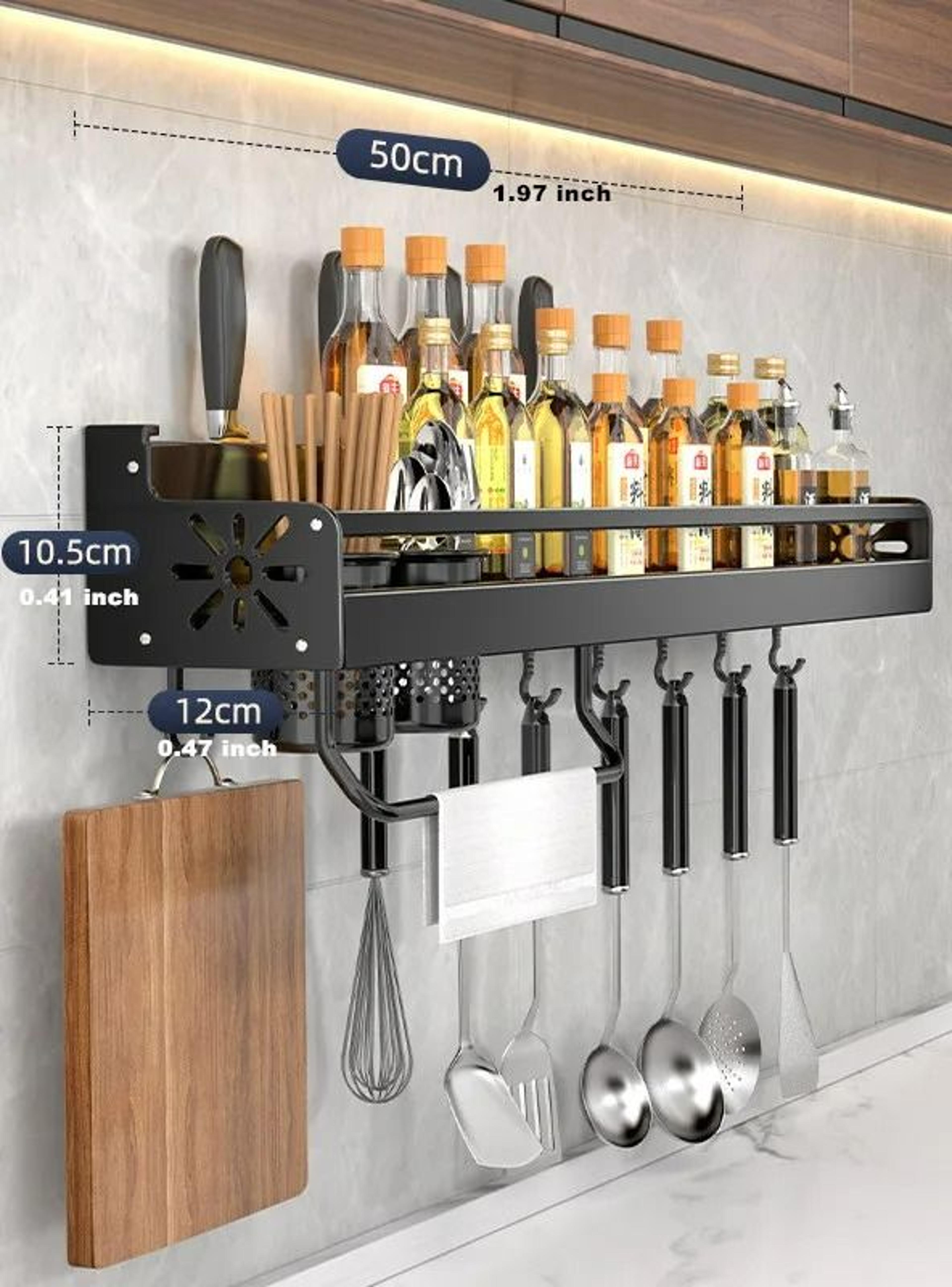 WallMounted Kitchen Spice Shelf Knife Holder And Culinary Tool Storage Rack 8