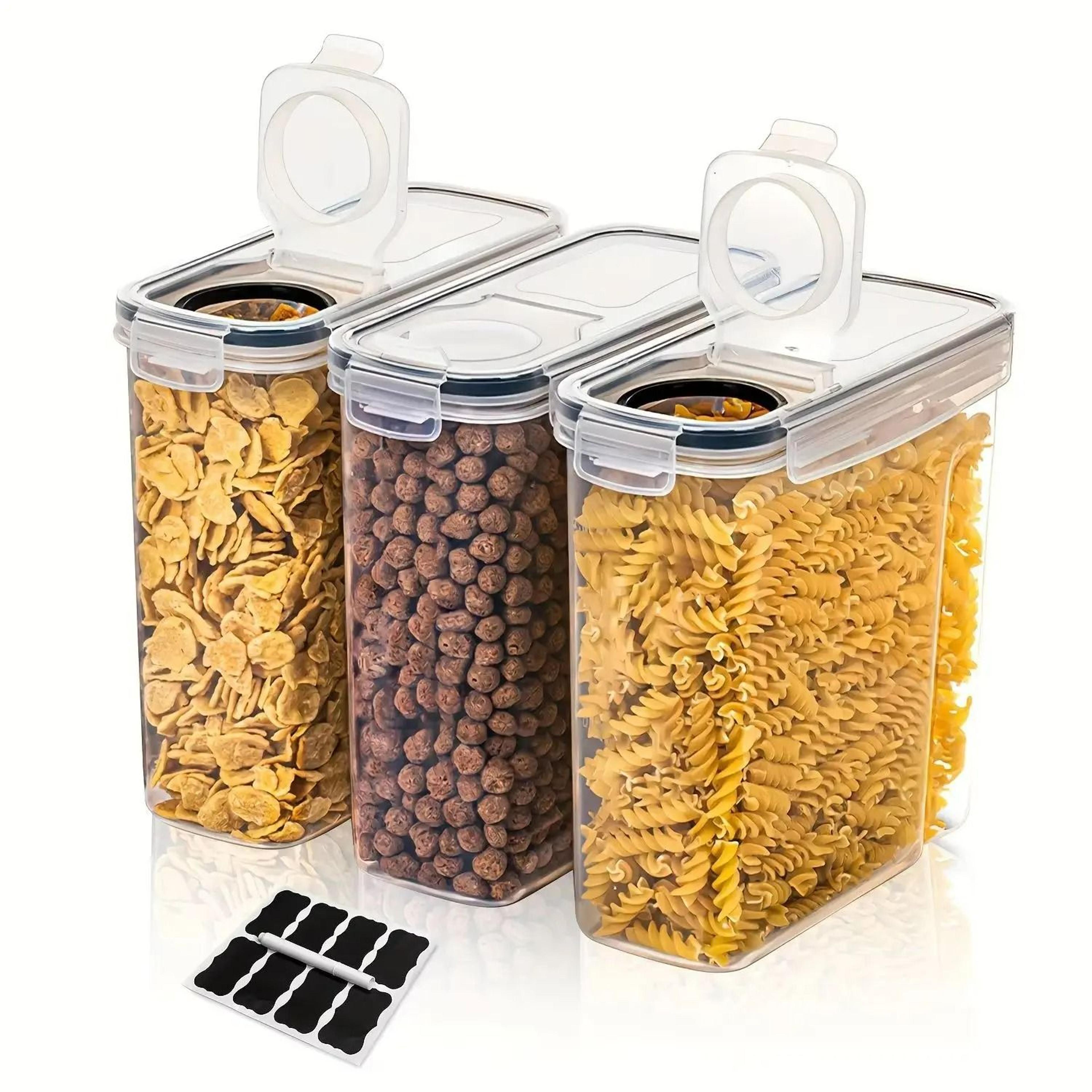 3-piece airtight grain storage dispenser set and moisture-proof pantry bucket with labels