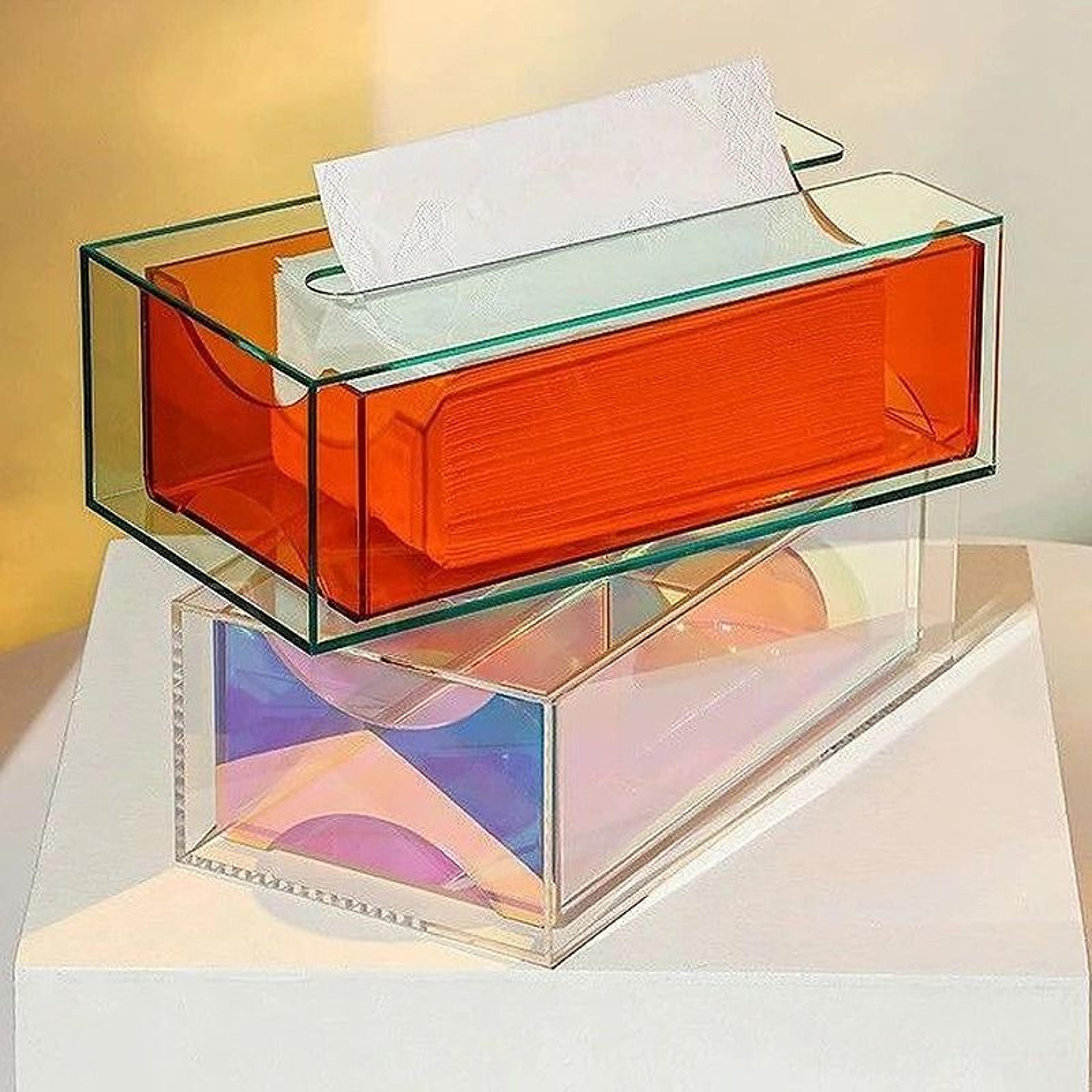 luxury transparent rainbow acrylic tissue box and modern home desktop napkin organizer