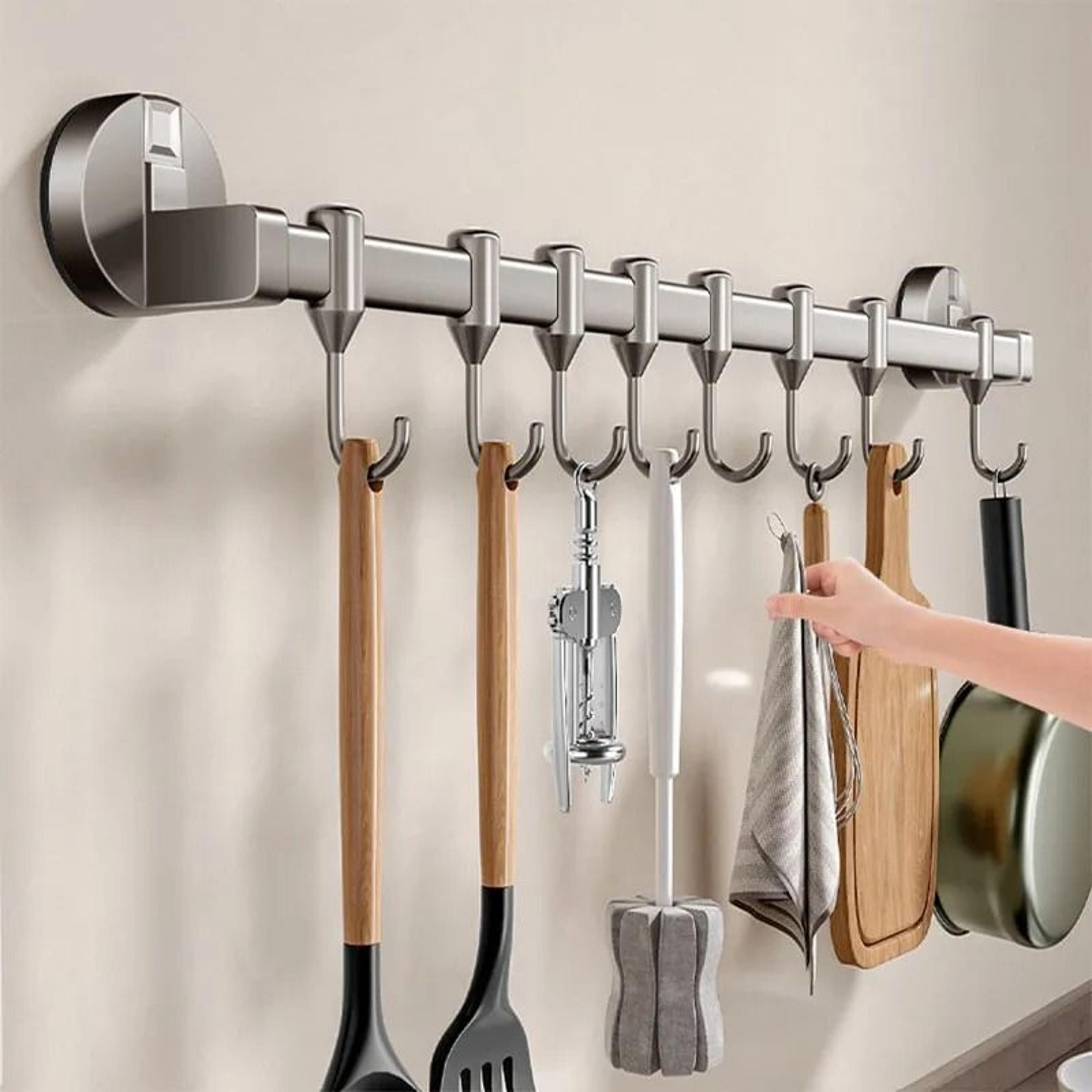 punch-free vacuum suction cup kitchen hanging rack and aluminum alloy utensil organizer