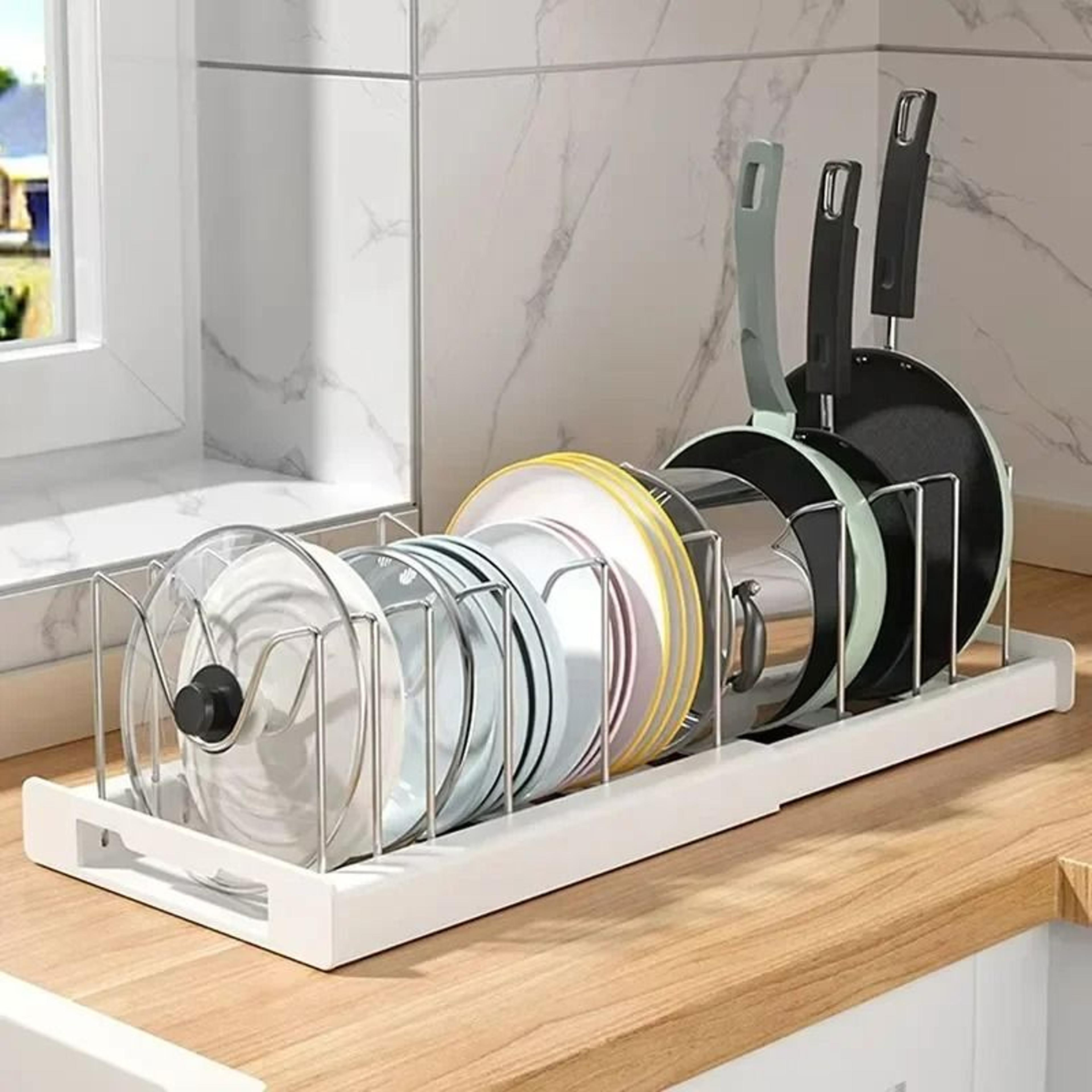Expandable Pots And Pans Organizer Rack And Adjustable Countertop Cookware Storage Holder 3