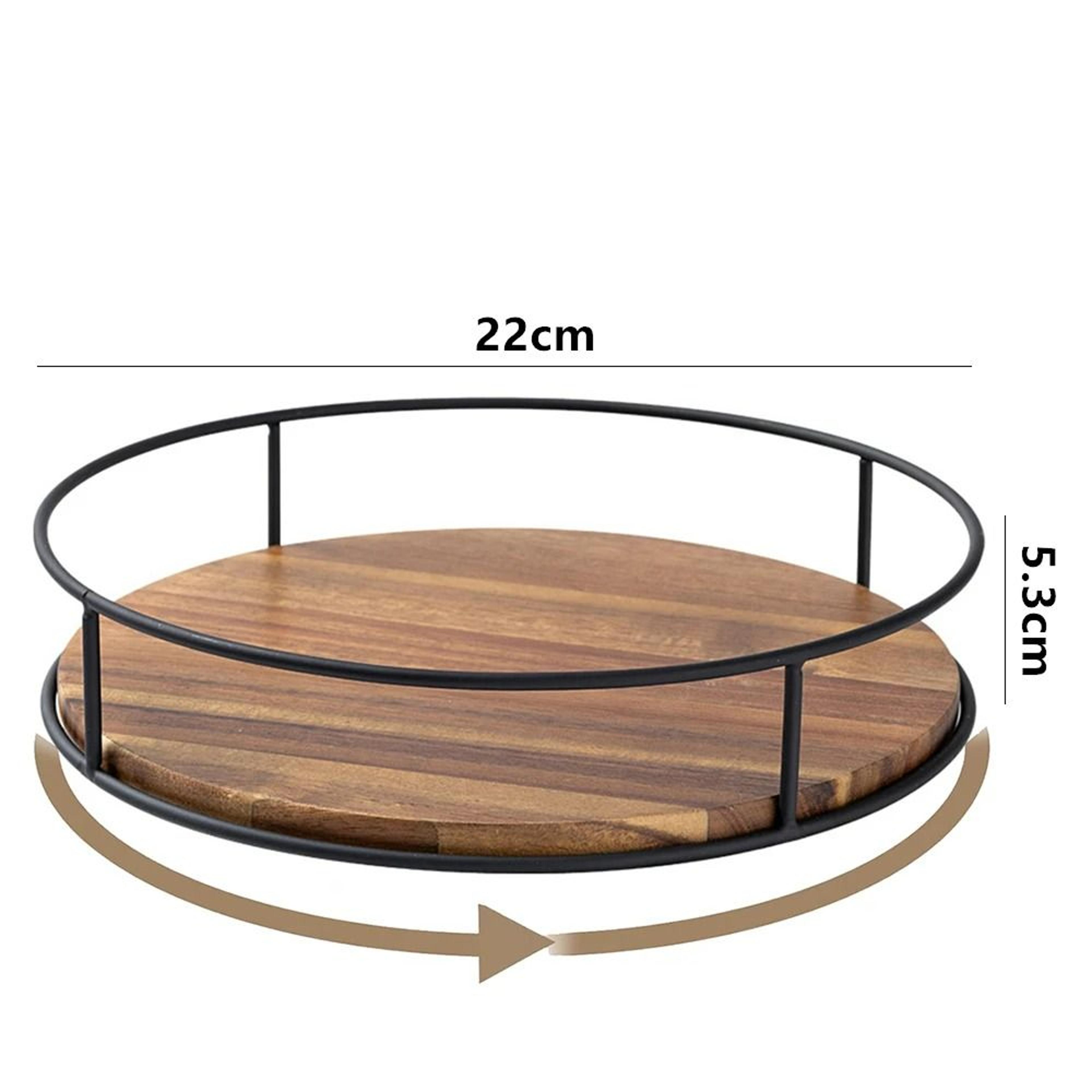 Acacia Wood Lazy Susan Turntable With Industrial Metal Frame And Countertop Storage Serving Tray 9