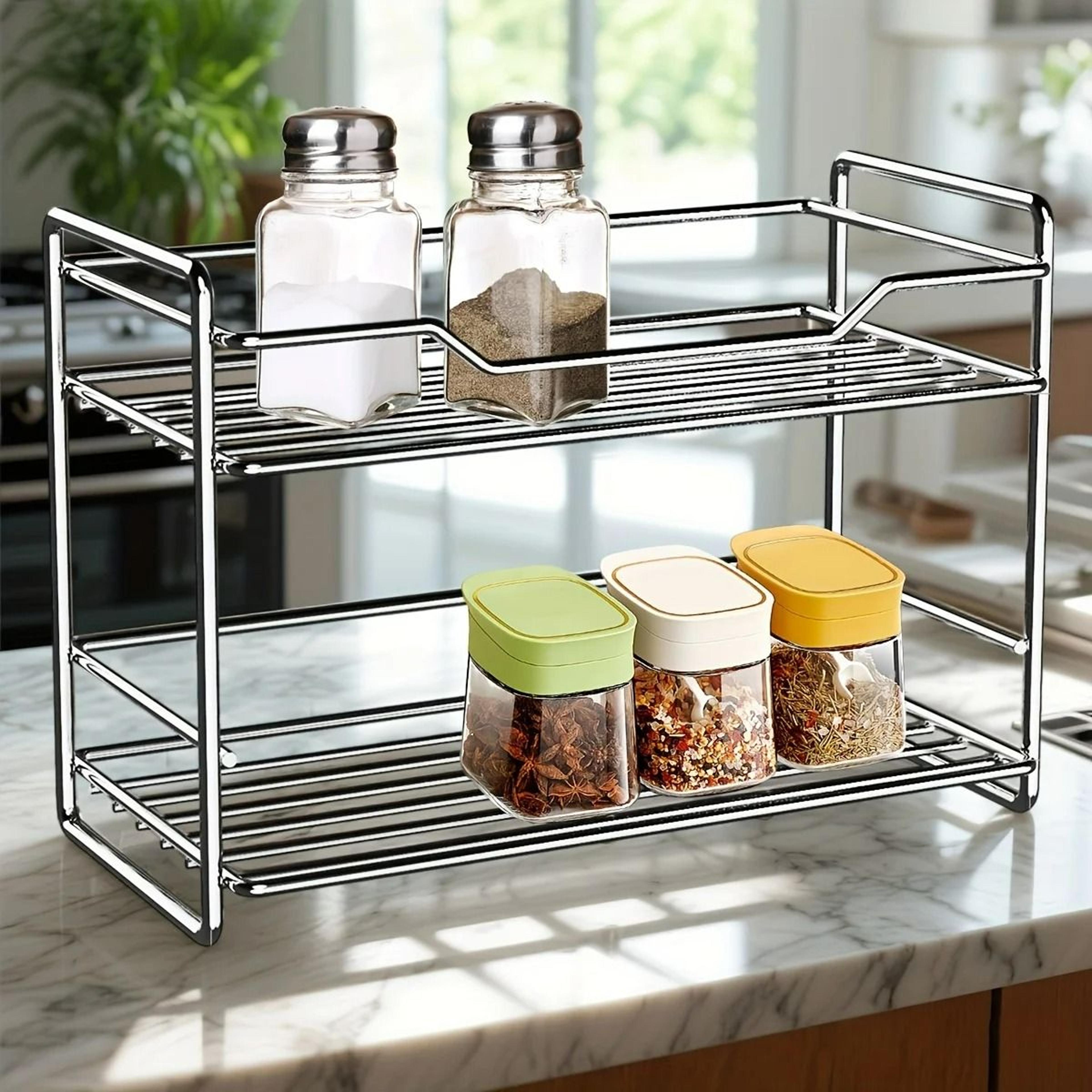 2-tier stainless steel kitchen countertop organizer and modern sturdy spice storage rack