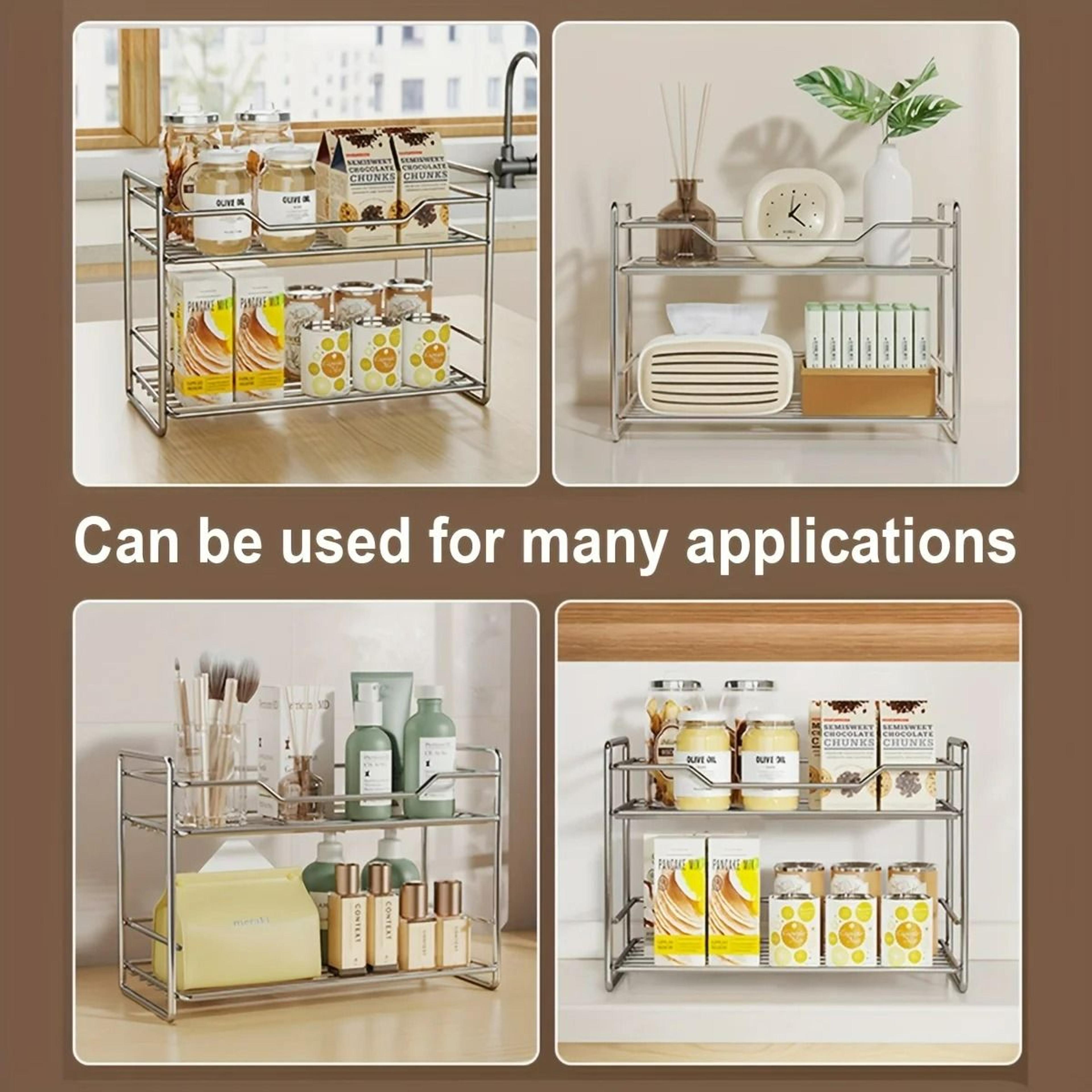 2Tier Stainless Steel Kitchen Countertop Organizer And Modern Sturdy Spice Storage Rack 1
