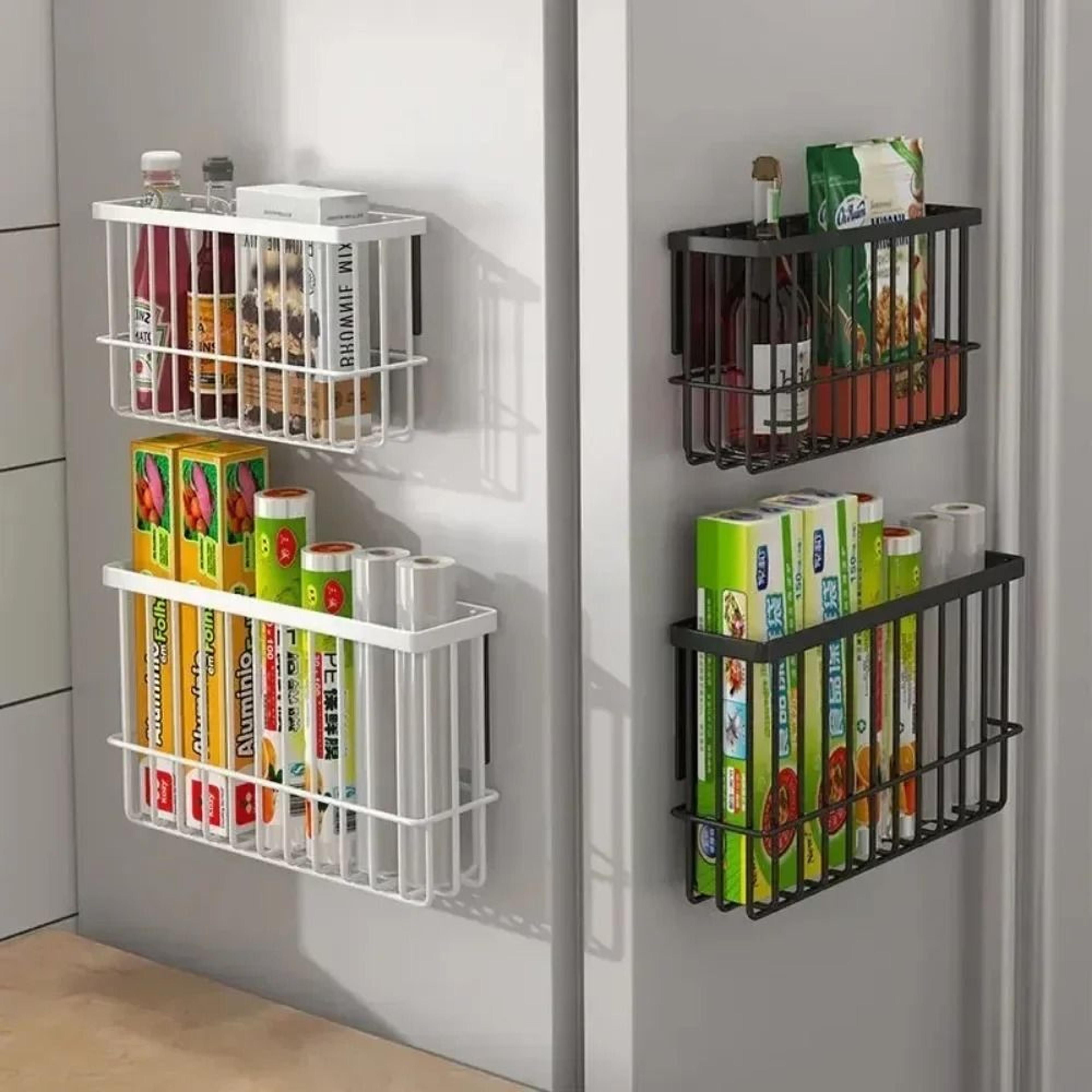 modern magnetic refrigerator storage rack and wall-mounted metal organizer basket