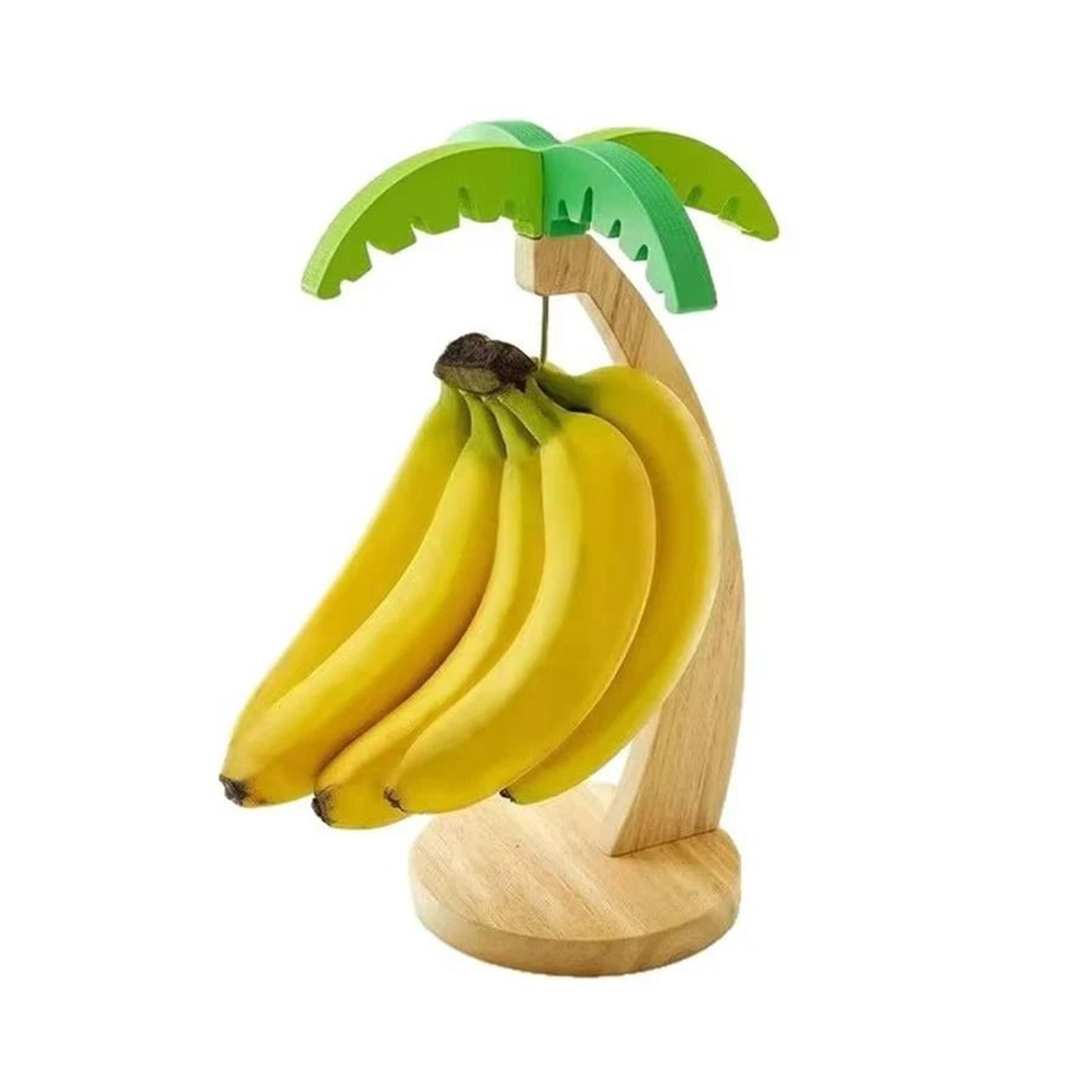 Wooden Banana Rack And Vertical Fruit Hanging Storage Tree With Simulated Leaf Accent 3