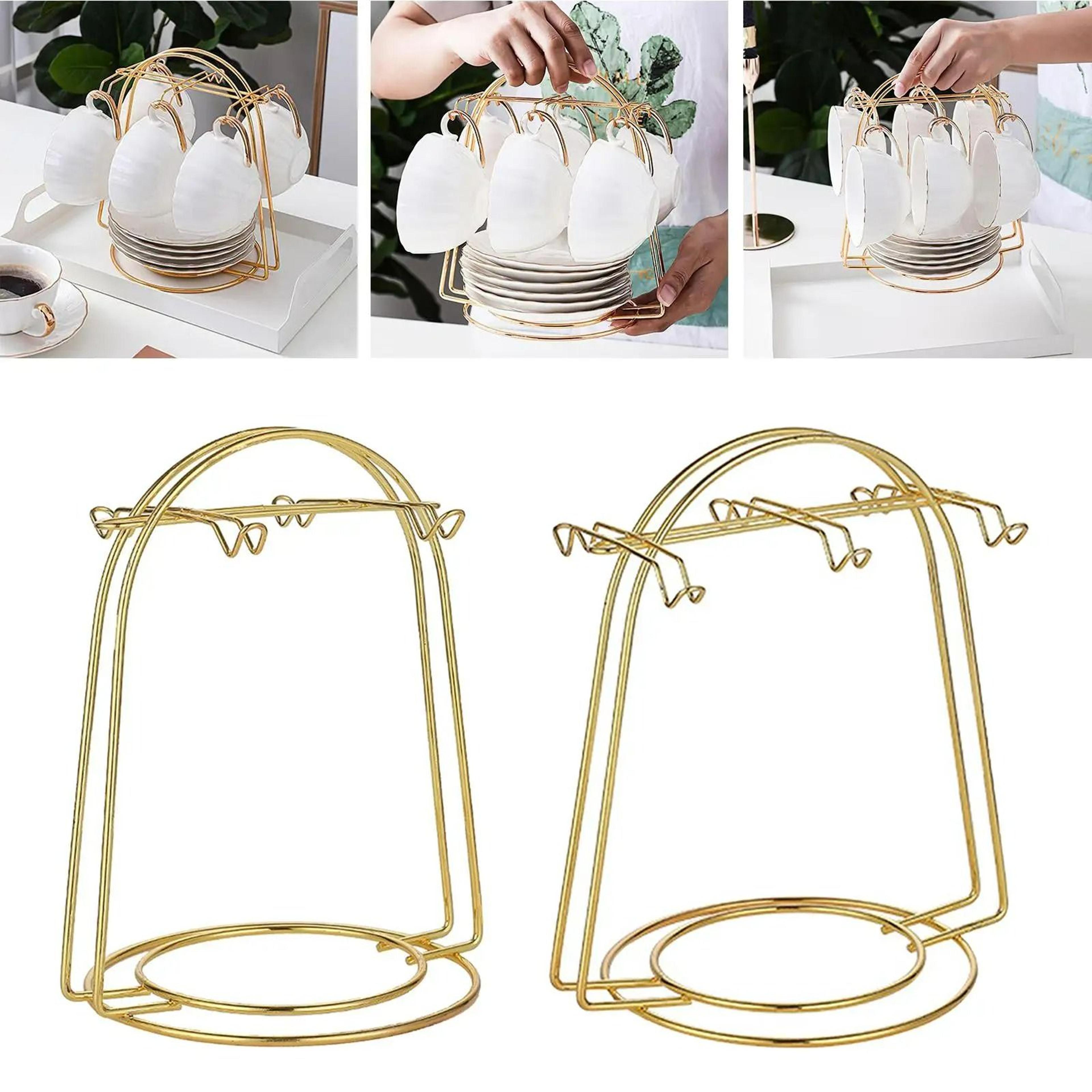 Golden Tea Cup And Saucer Display Rack 2