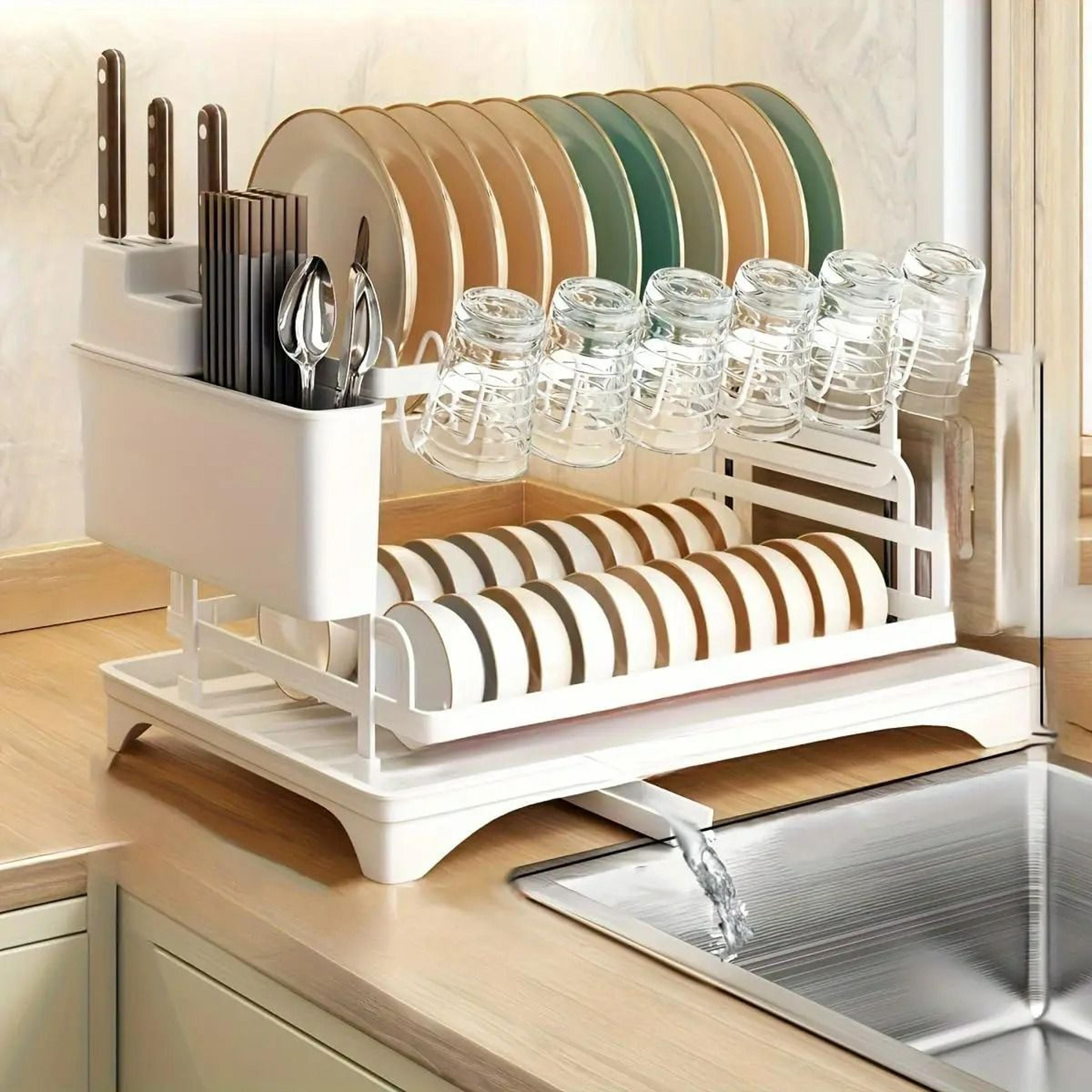 heavy-duty 2-tier space-saving dish drying rack