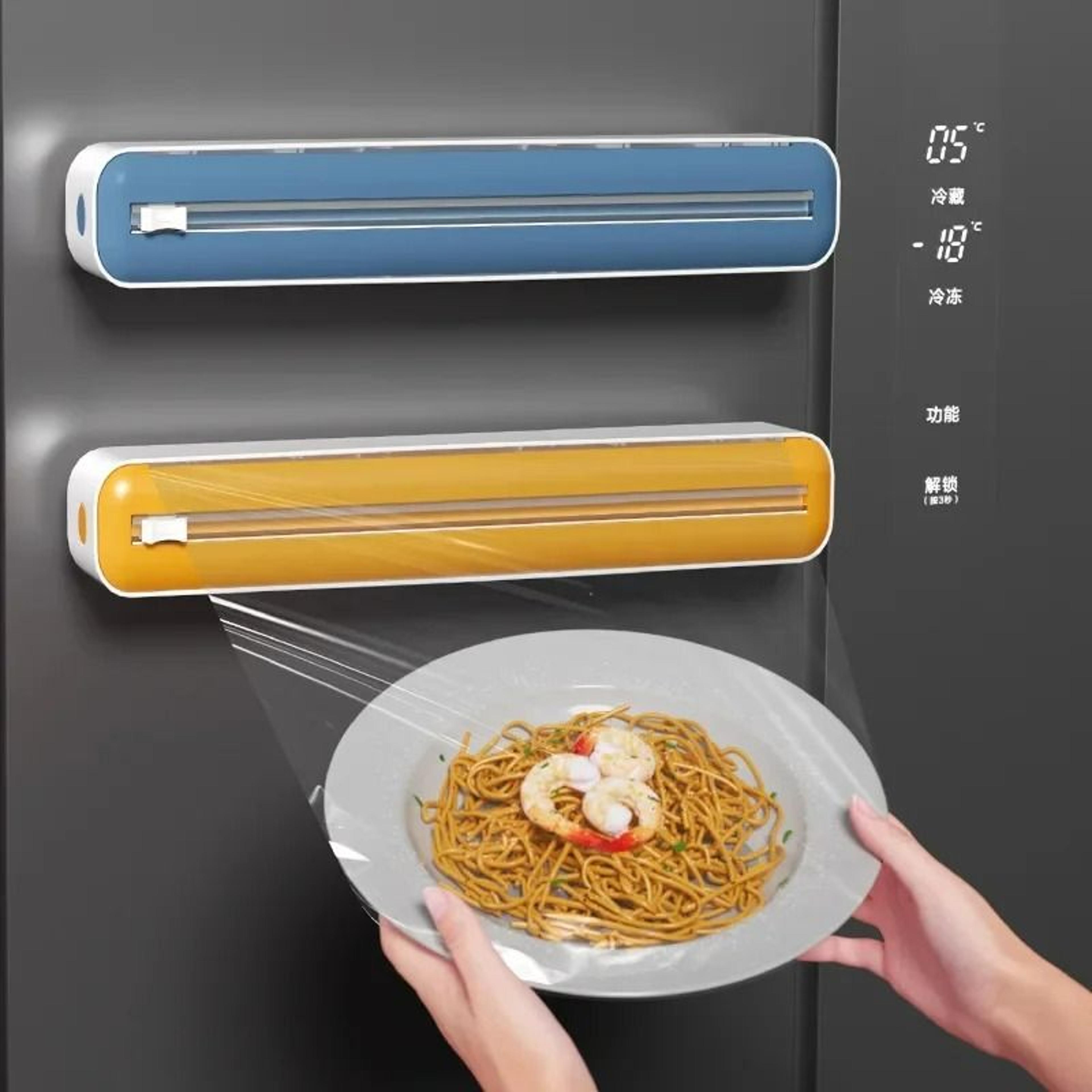 2-in-1 plastic wrap and foil dispenser - slide-cutter food wrap storage box