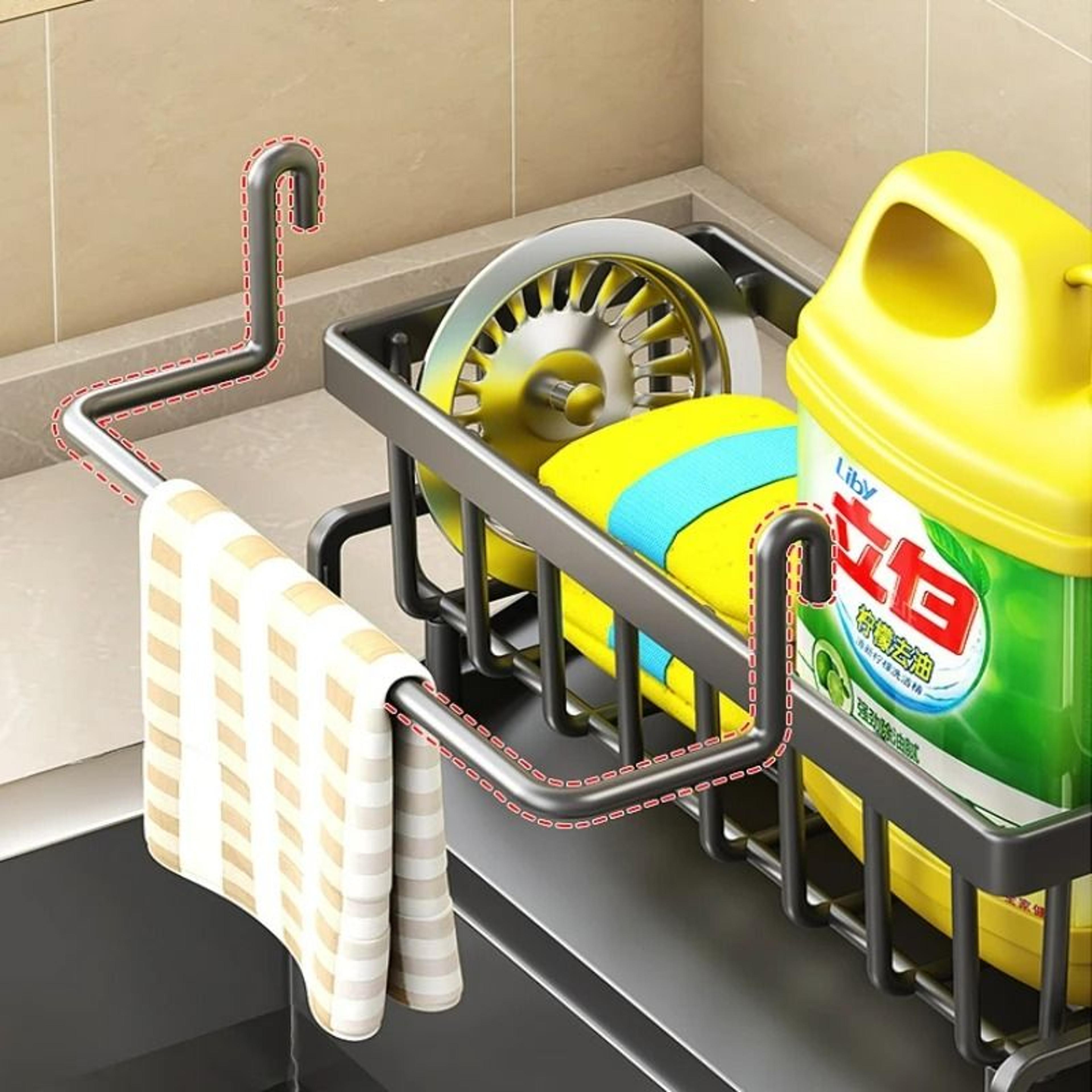 FaucetMounted Stainless Steel Sink Caddy  Adjustable Sponge Soap And Dishcloth Drainer Organizer 5