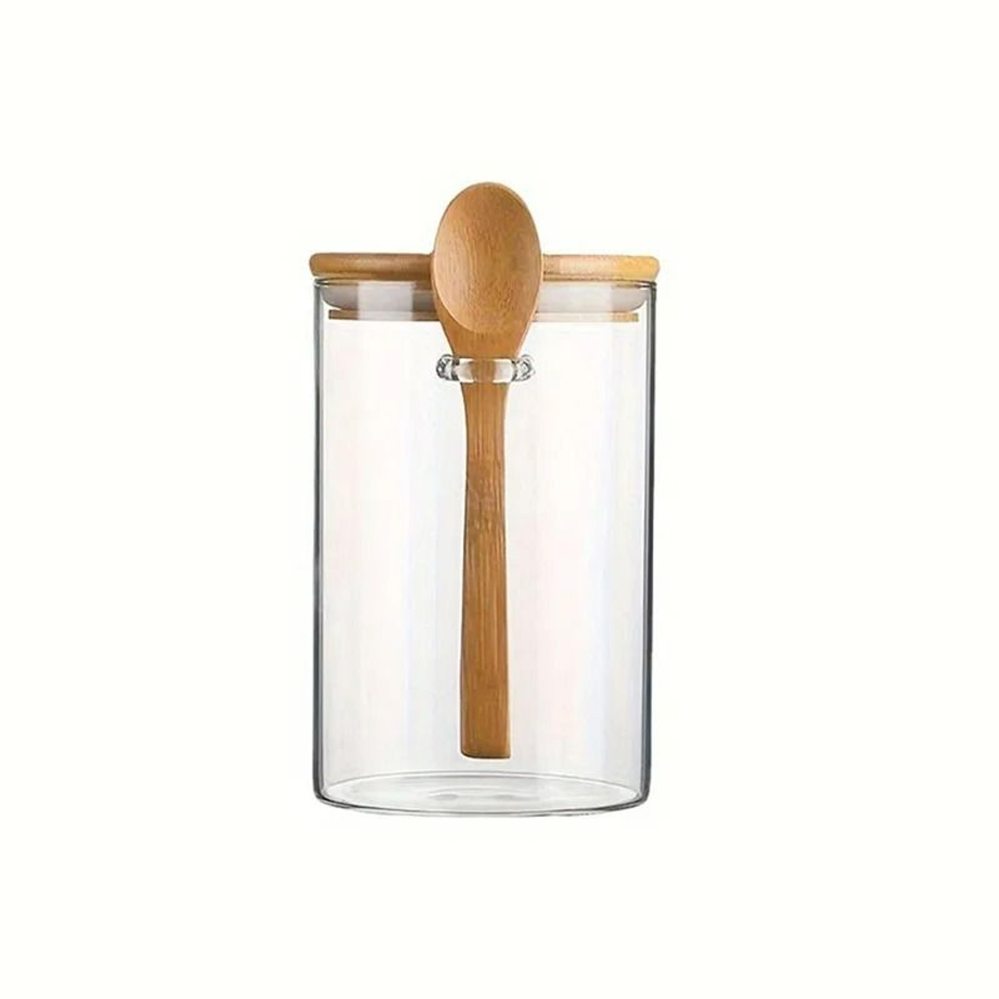 Glass Airtight Storage Canister  Premium HighBorosilicate Food Container With Hanging Wooden Spoon  6