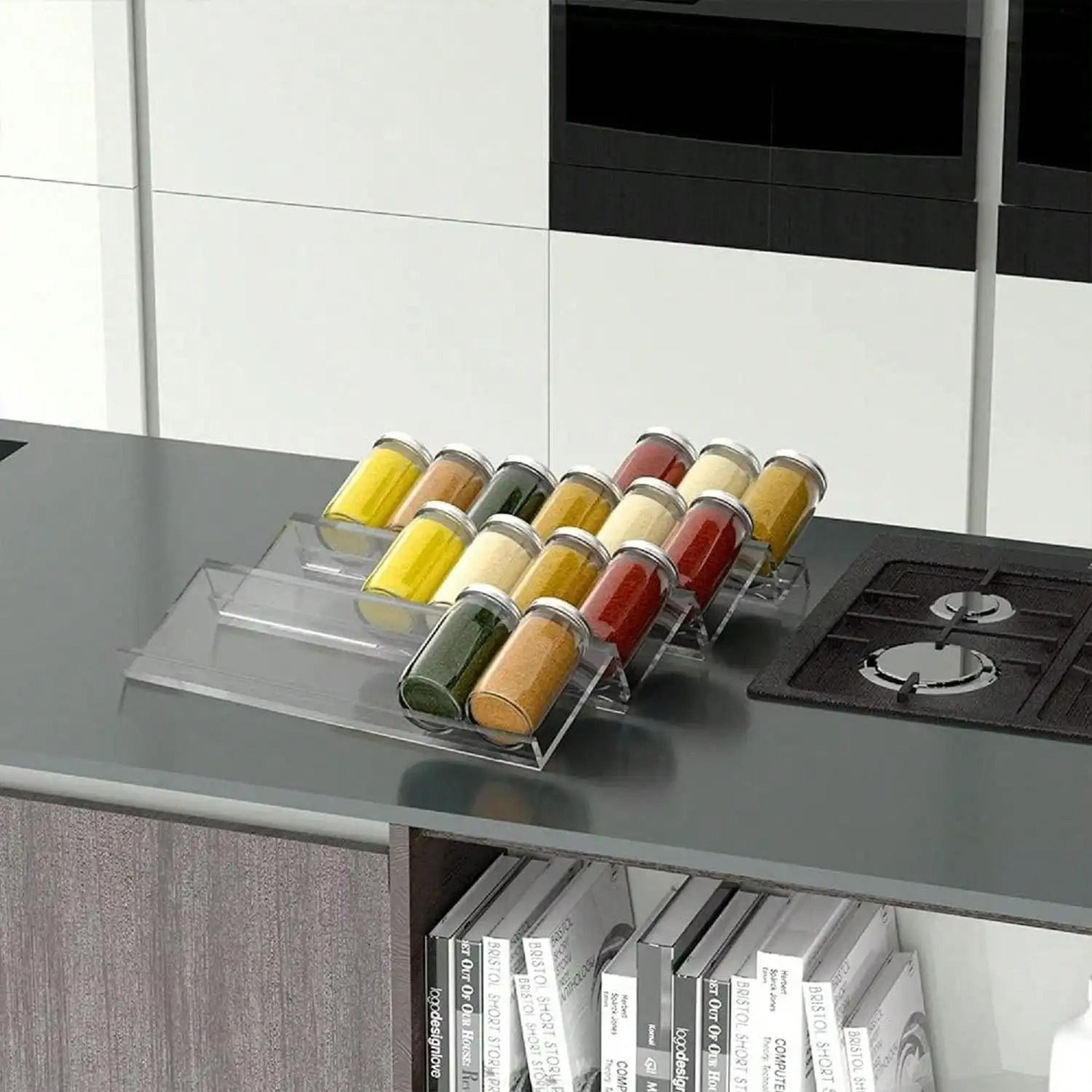Expandable 4Tier Acrylic Spice Drawer Organizer  Premium Slanted Seasoning Rack Tray For Kitchen Ca 4