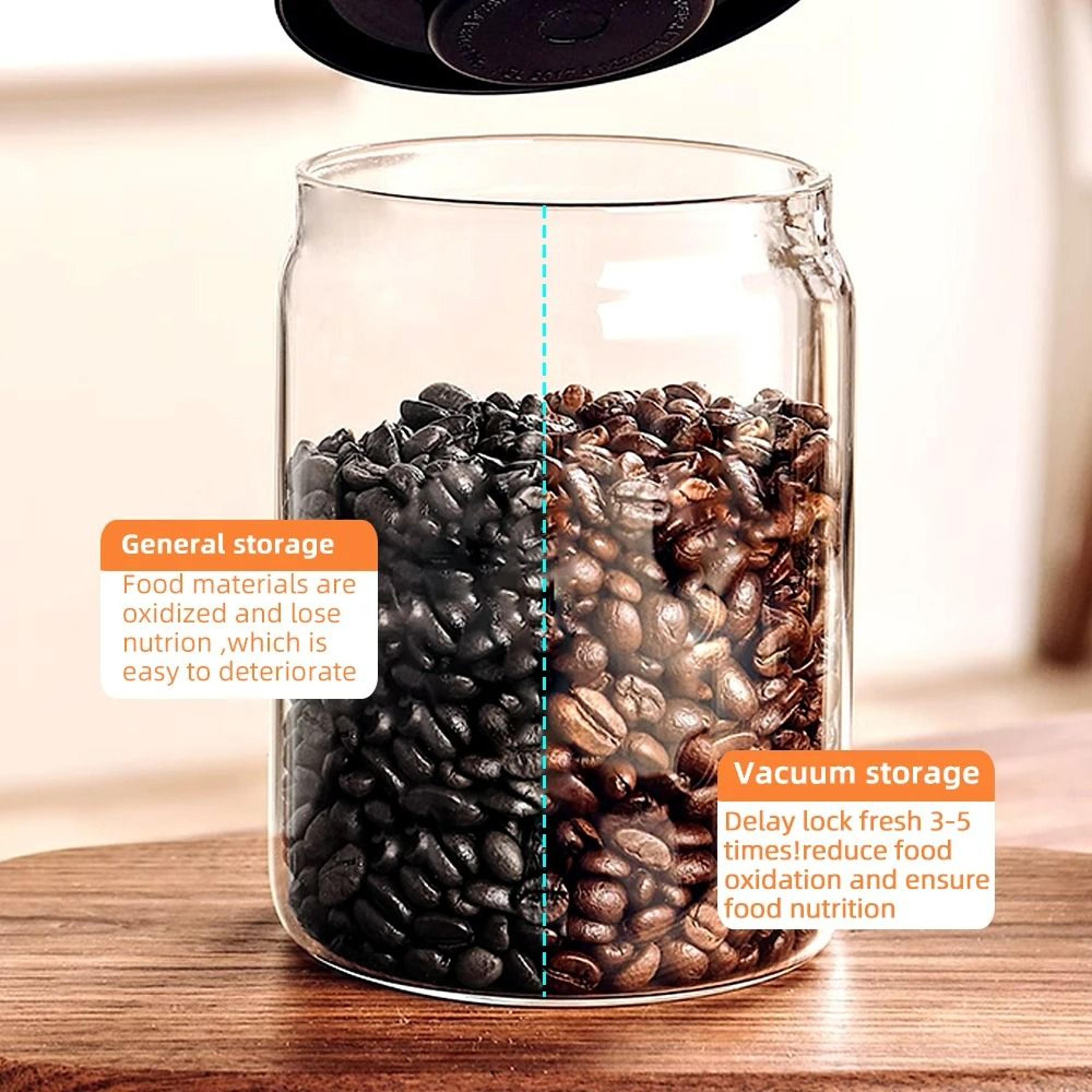 vacuum sealed coffee storage jar - premium glass food container for beans, grains, and tea leaves