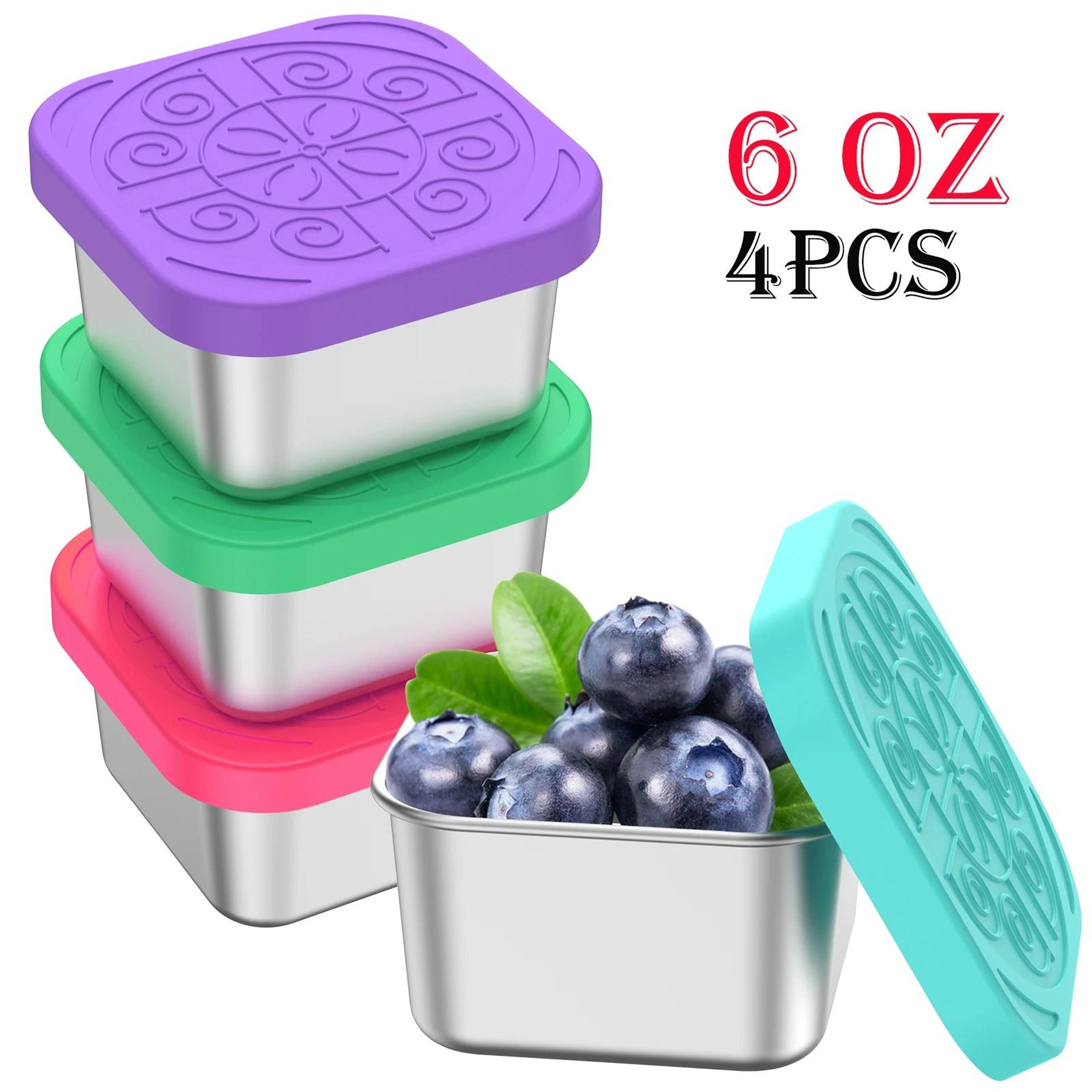 stainless steel snack & dressing containers - 4-piece leakproof food storage box set with flexible silicone lids
