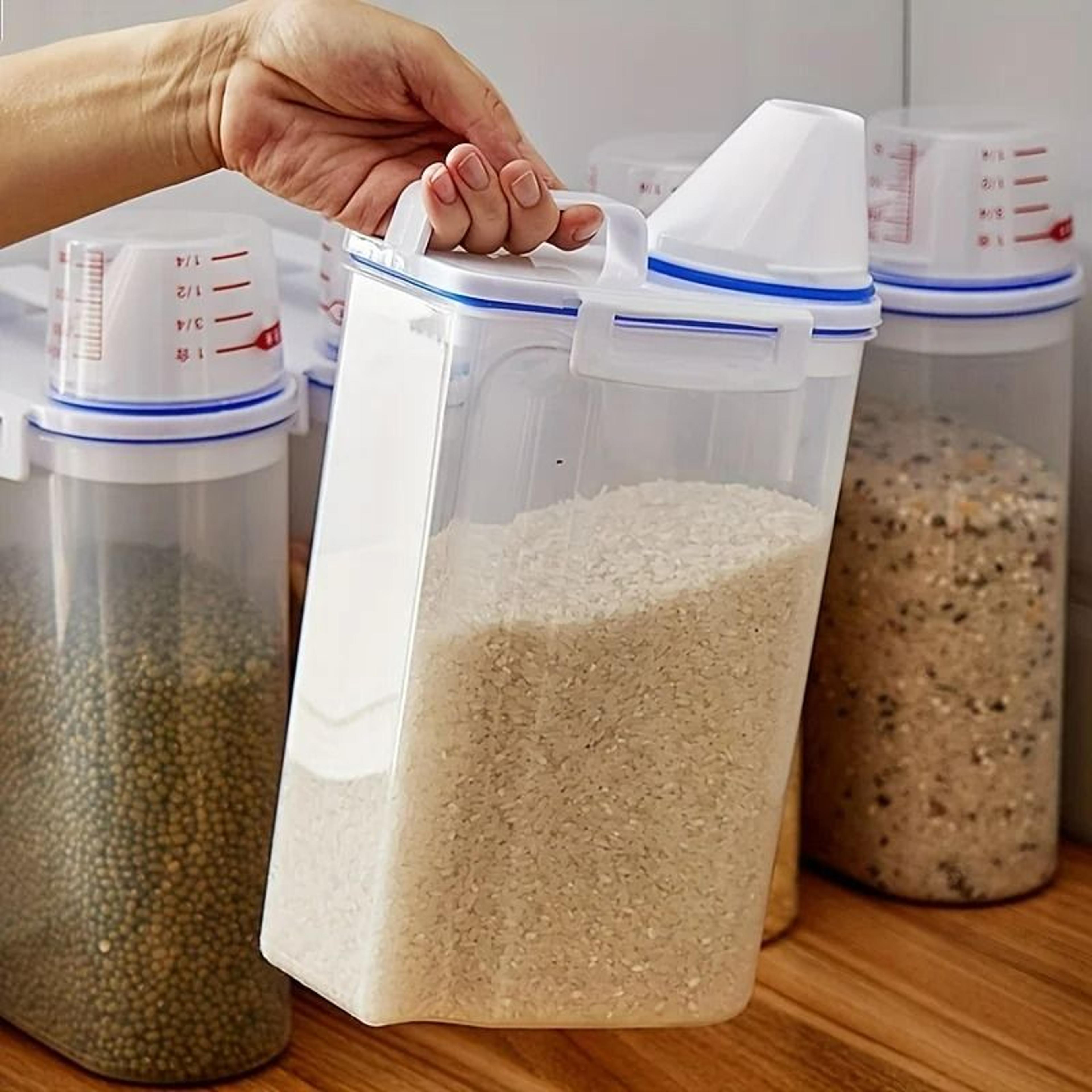 Airtight Large Grain Dispenser Set  2Piece MoistureProof Containers For Rice And Pet Food 3