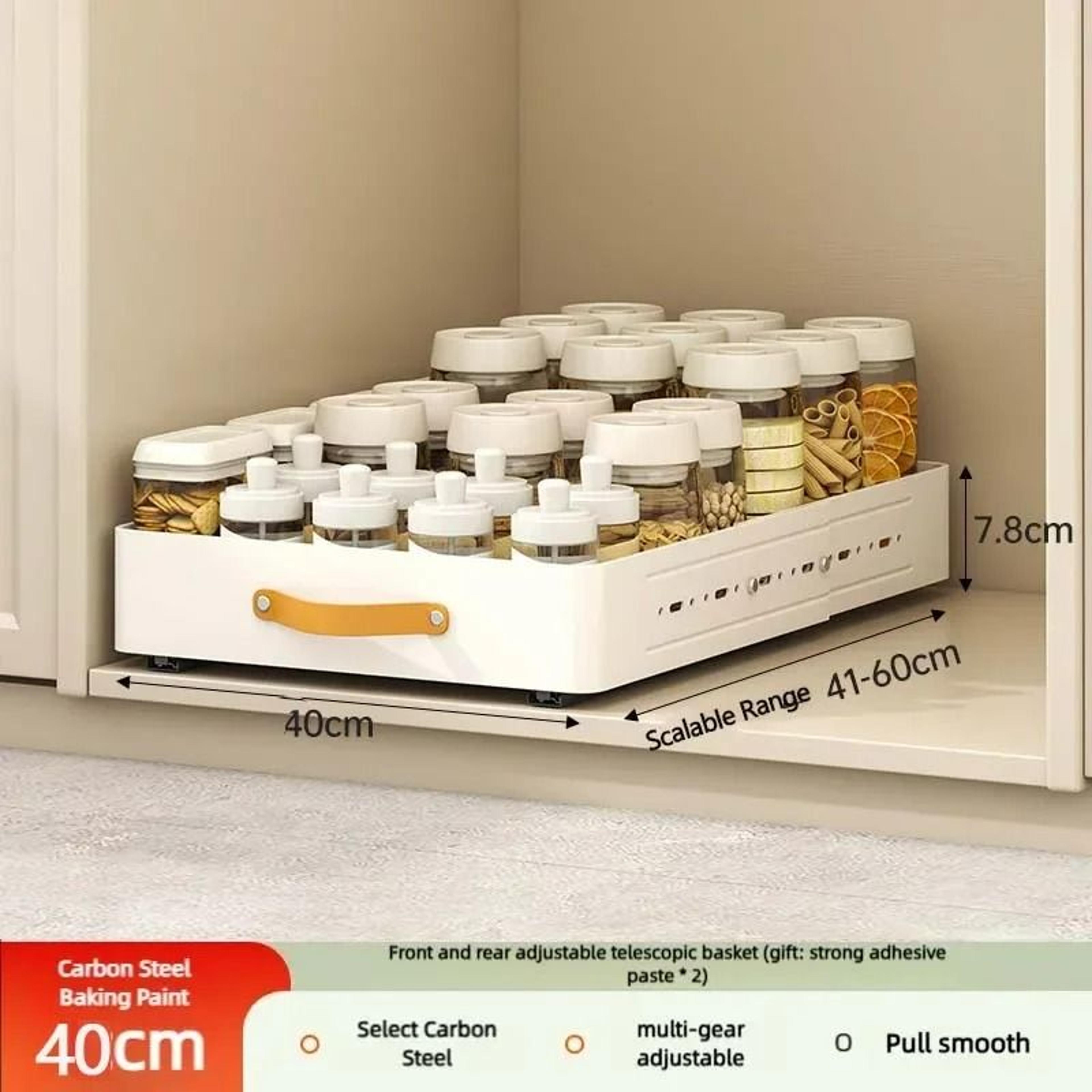 Expandable Cabinet Organizer With Slide PullOut Drawer  Scalable Kitchen Storage Shelf  Spice Box R 9