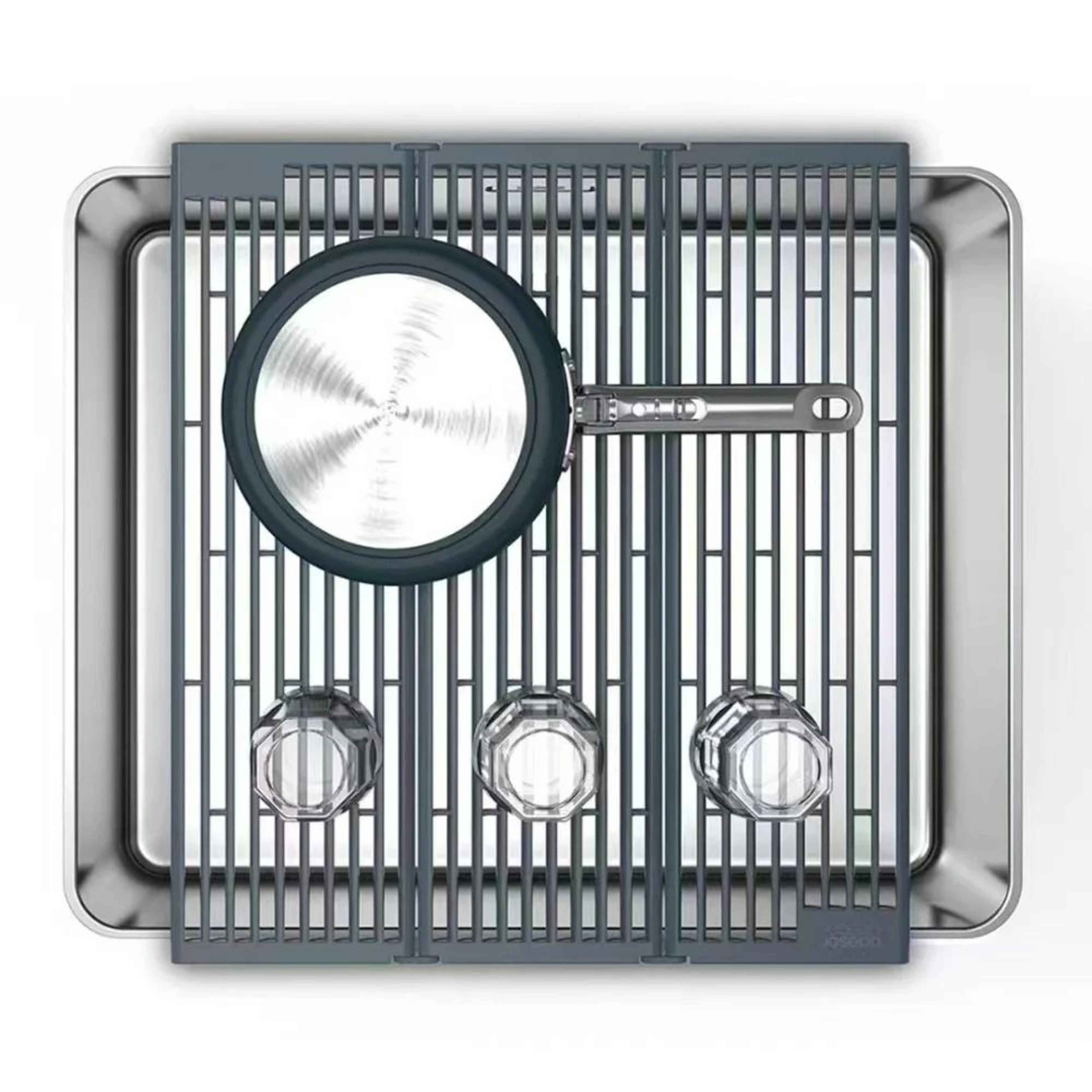 Black Foldable Kitchen Sink Drainer  SplashProof Drying Rack For Dishes  Utensils 4