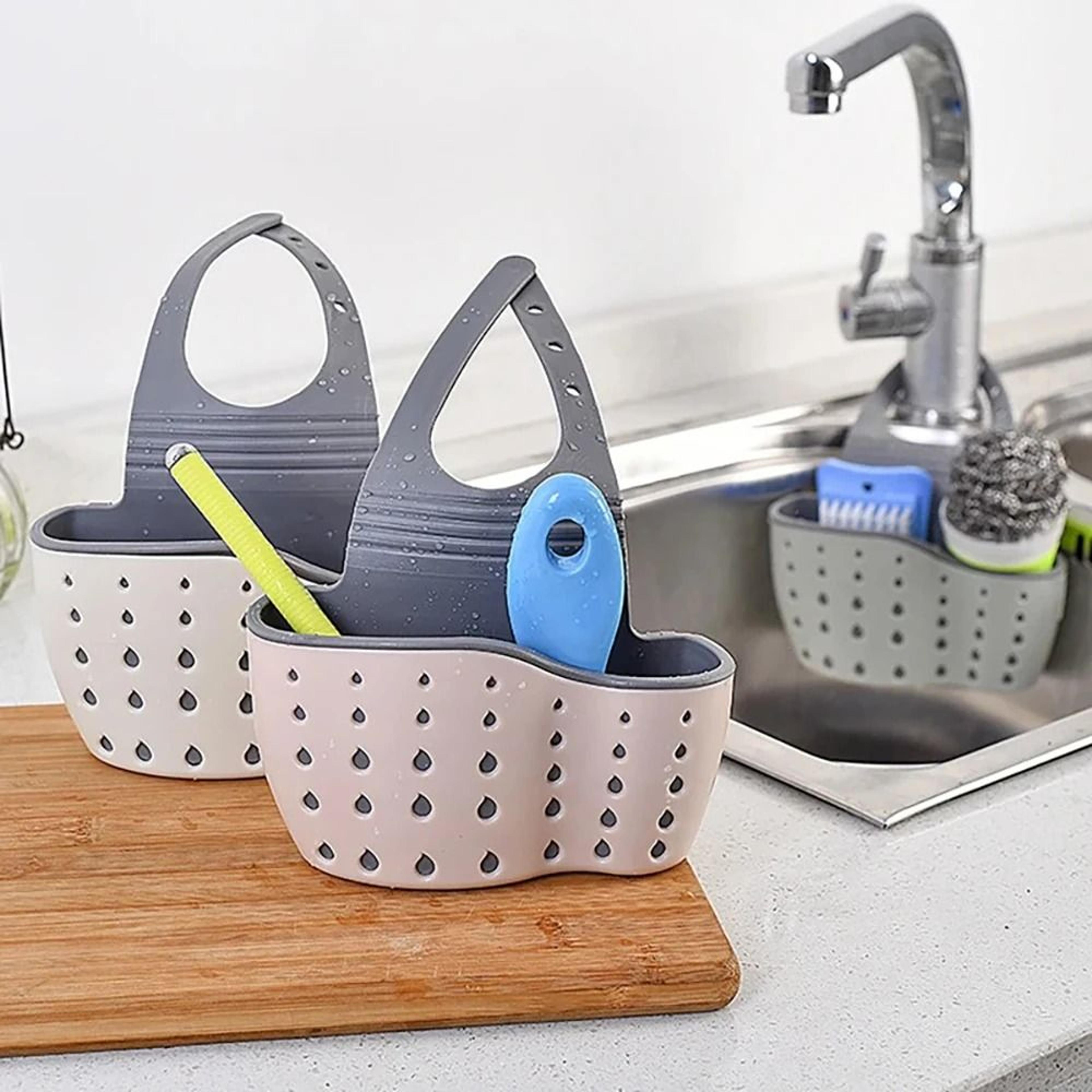 Kitchen Sink Hanging Drain Basket  Adjustable Faucet Sponge  Soap Storage Rack Organizer 1