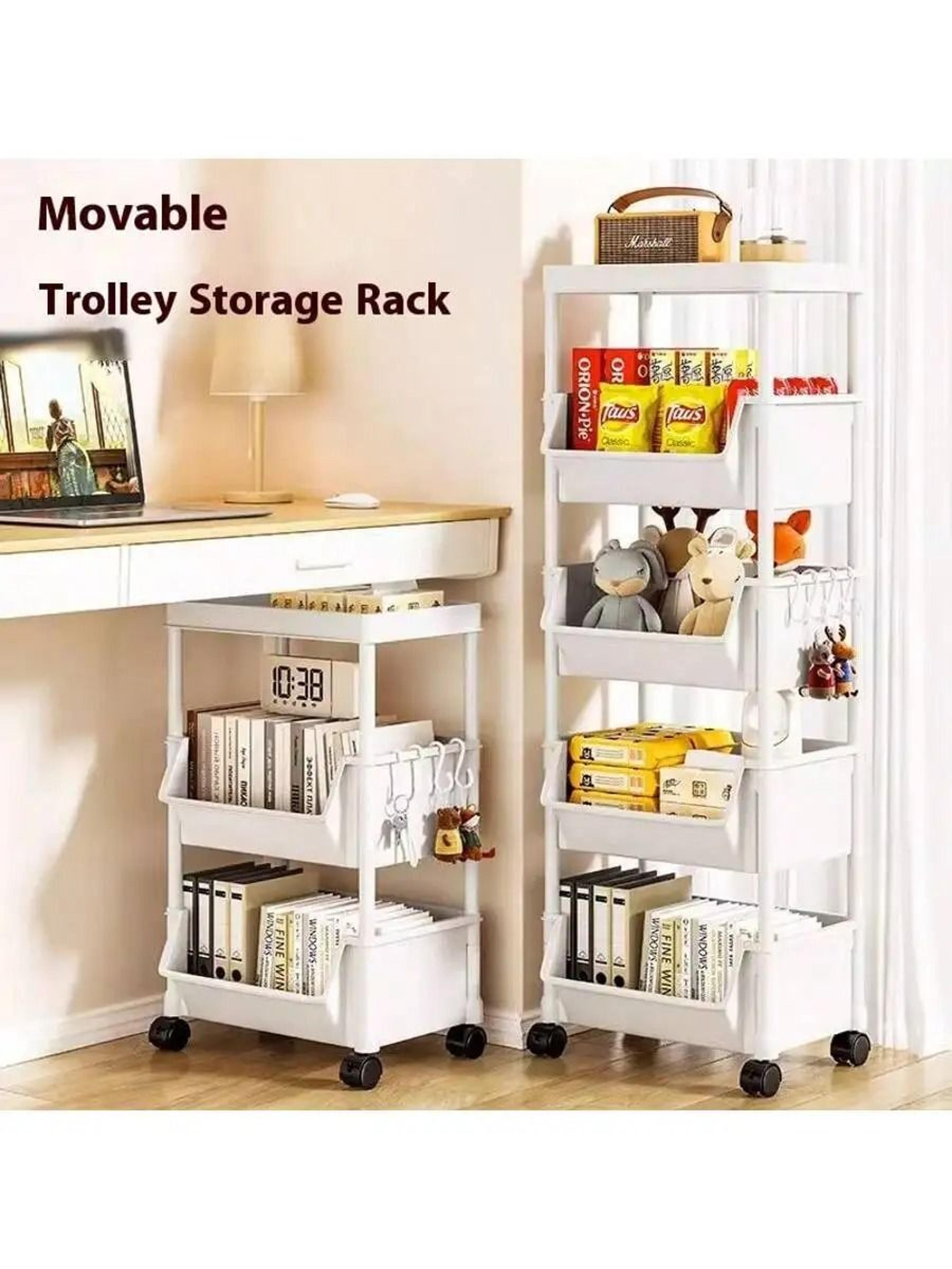 MultiTier Slim Rolling Utility Cart With Storage Bins And Hooks 2