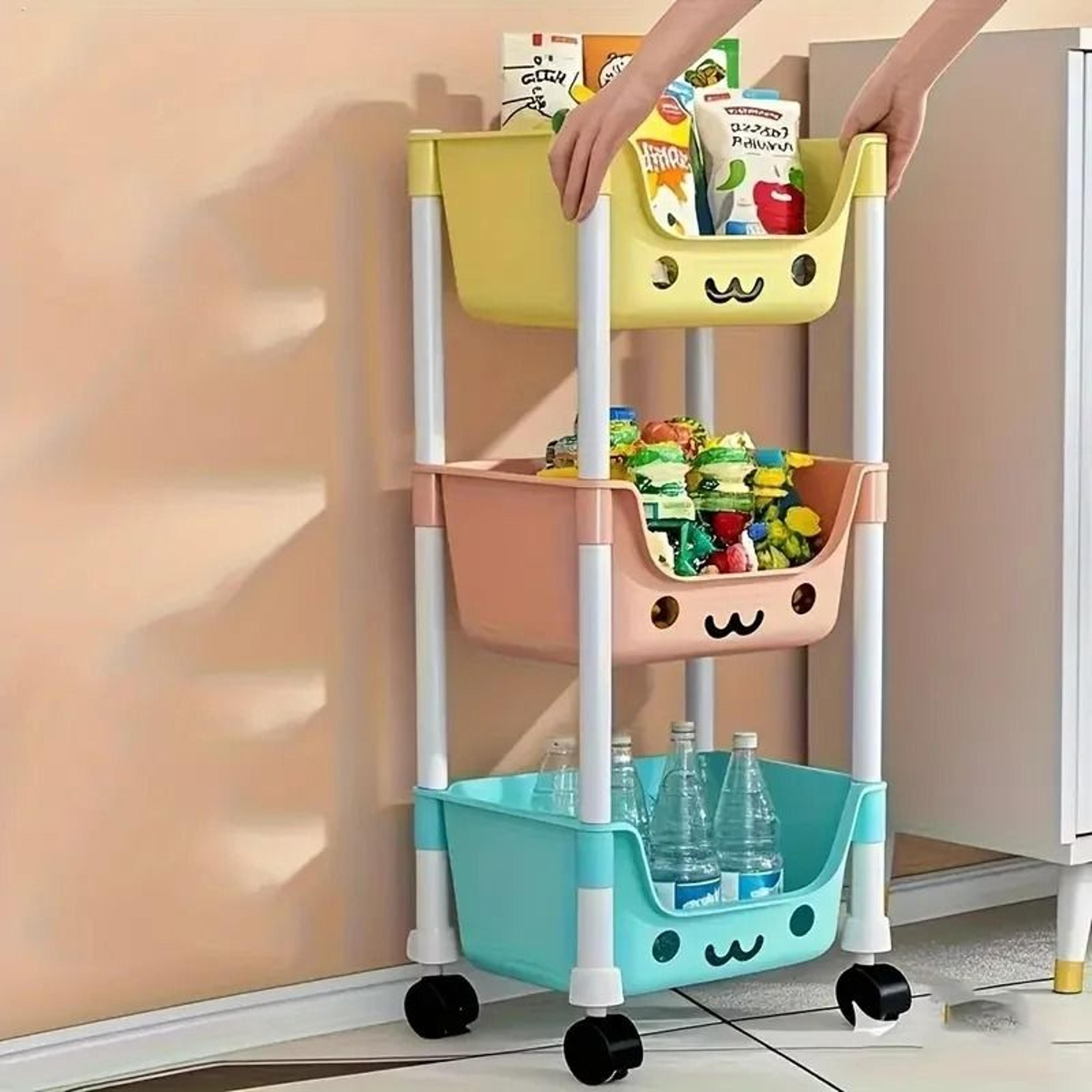 MultiTier Slim Rolling Utility Cart With Storage Bins And Hooks 7