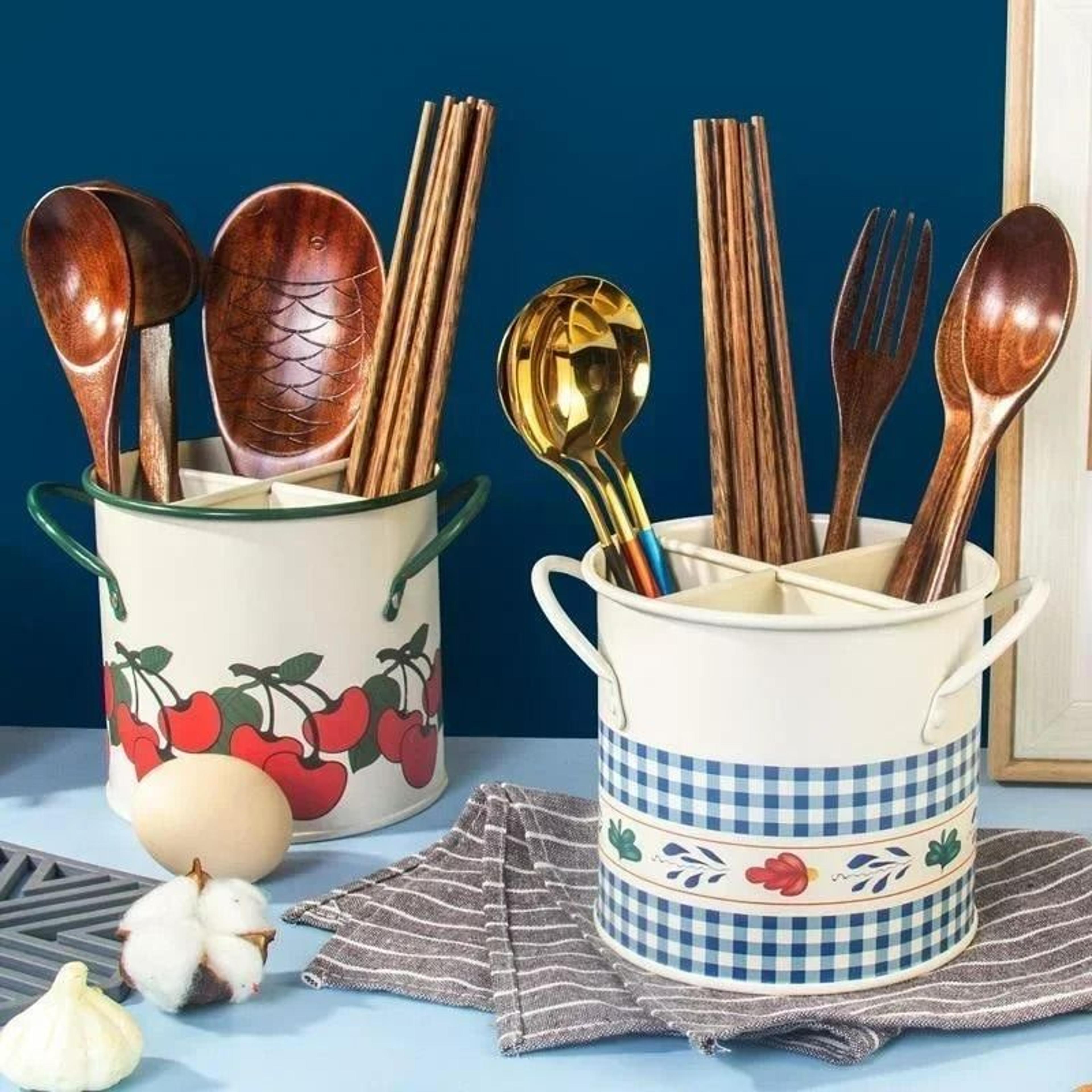 Retro MultiCompartment Tableware Storage Bucket  Draining Rack 0