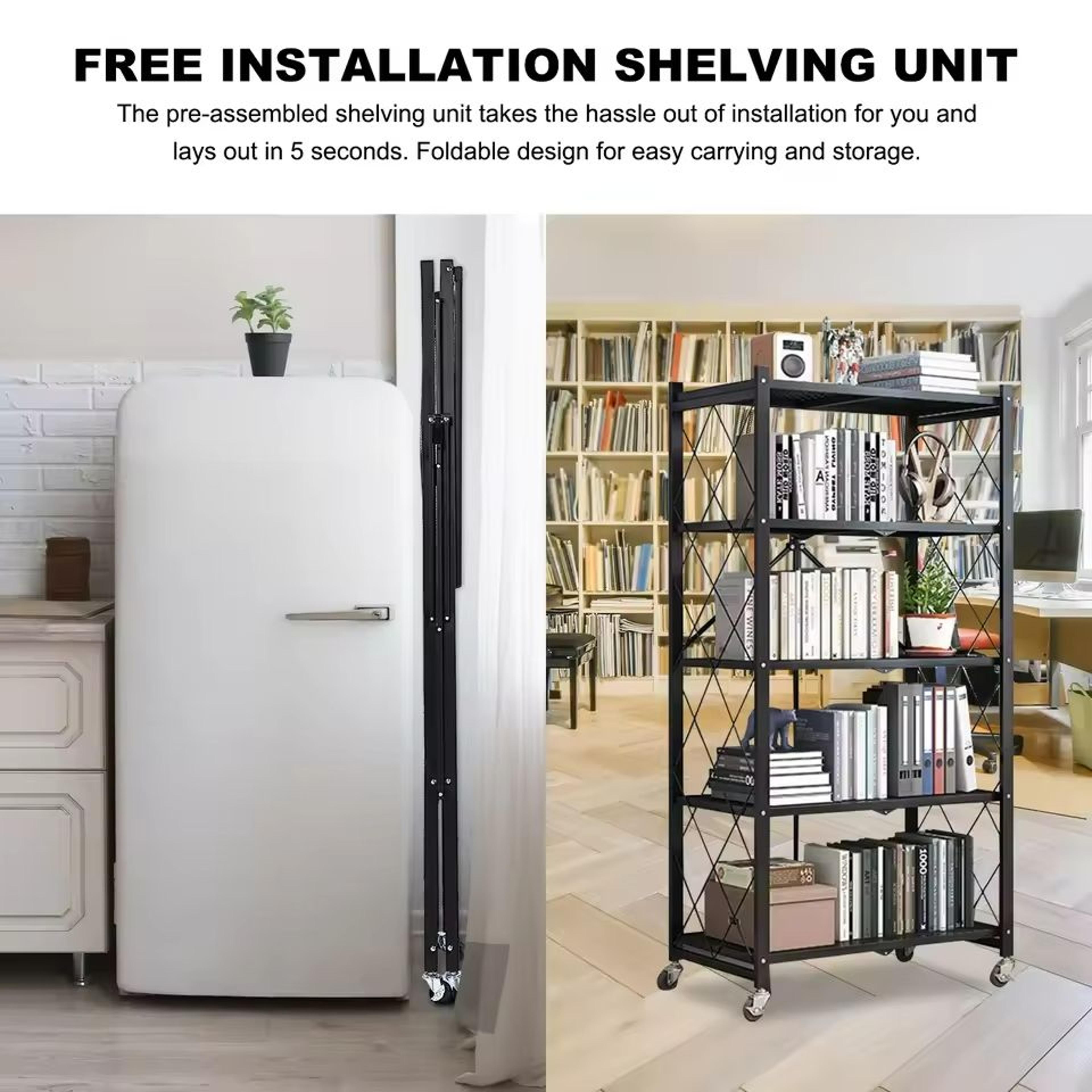 5Tier HeavyDuty Foldable Storage Shelving Unit With Wheels 3