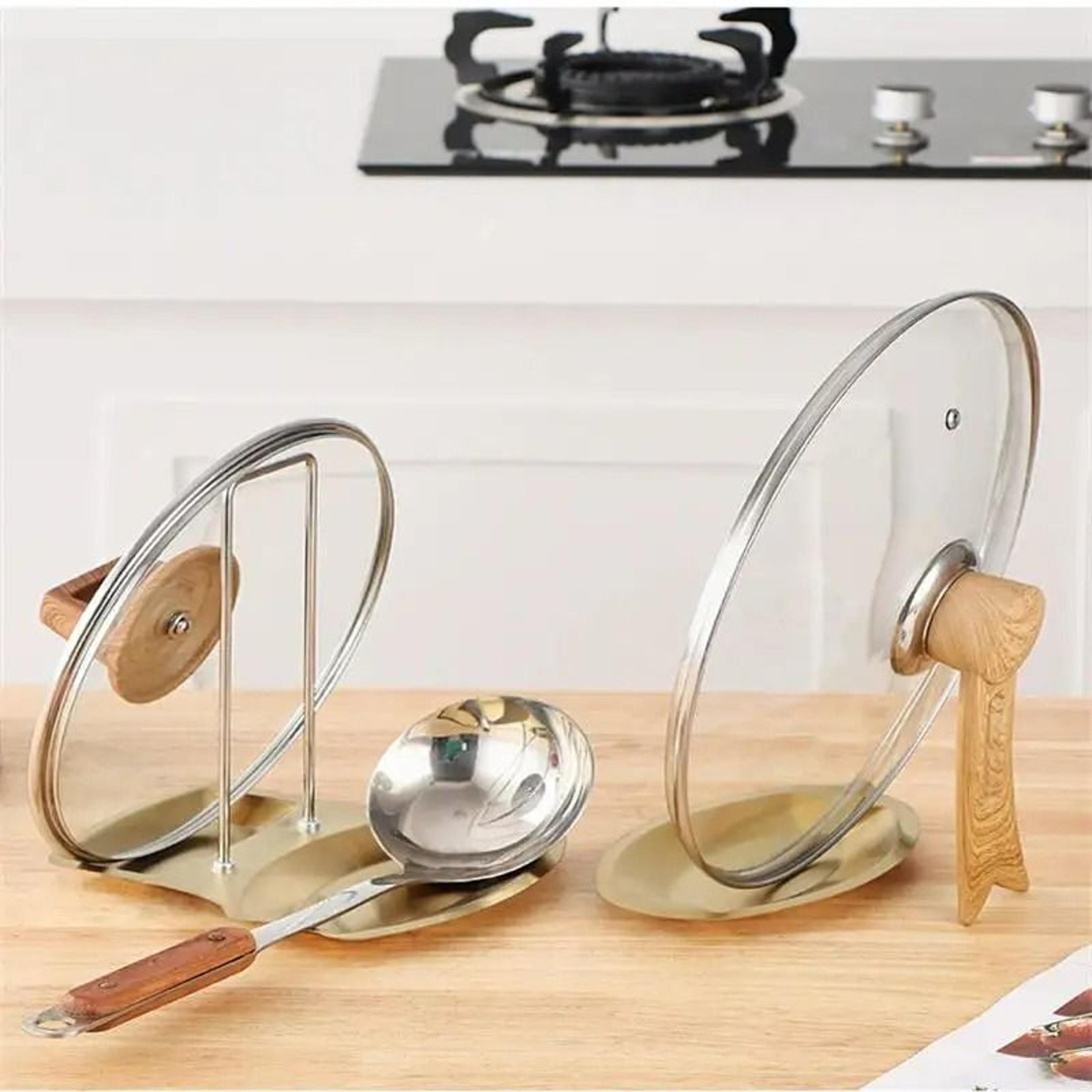 stainless steel countertop pot lid organizer and spoon rest
