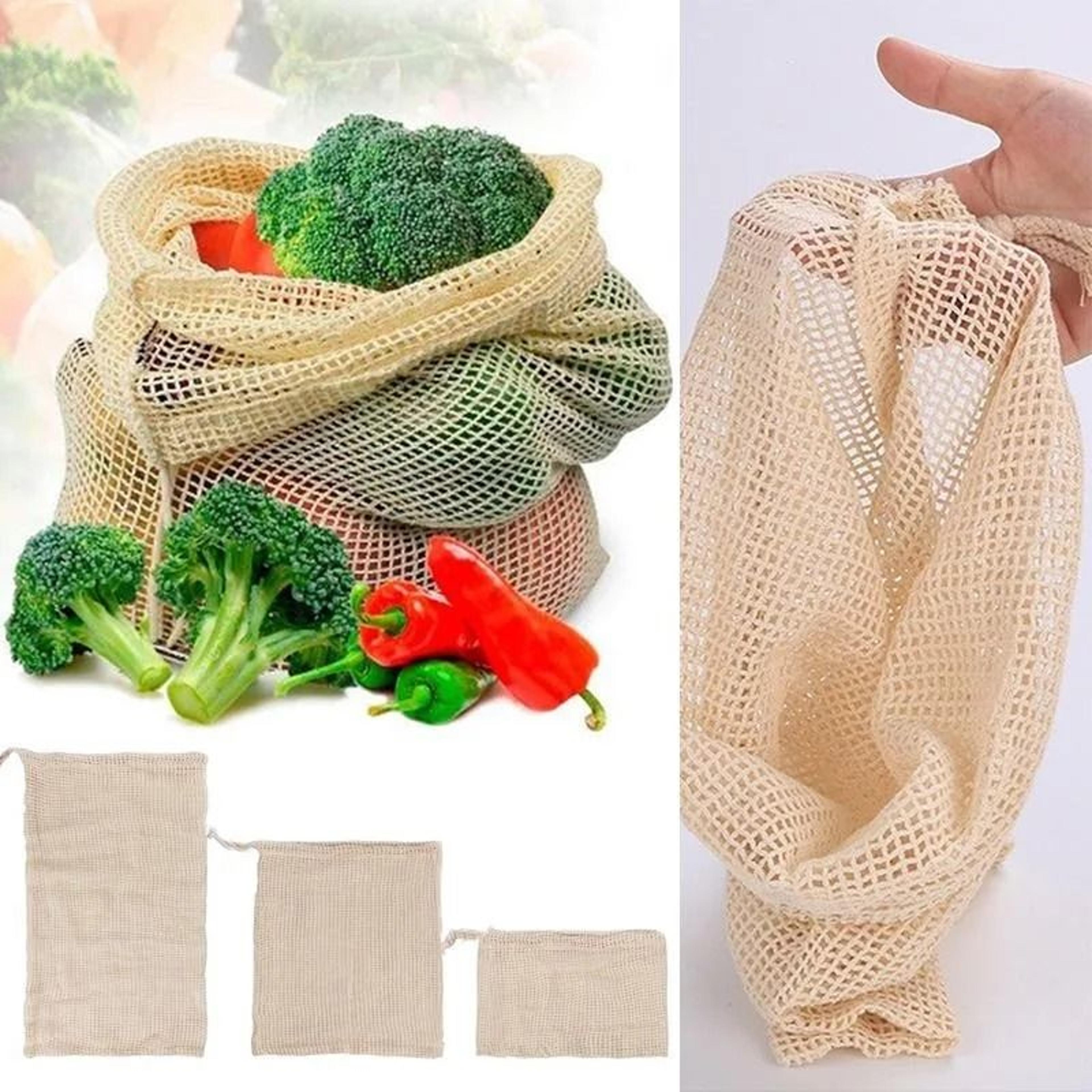 Reusable Cotton Mesh Produce Bags  Washable Vegetable Storage Set 3Piece Bundle 2