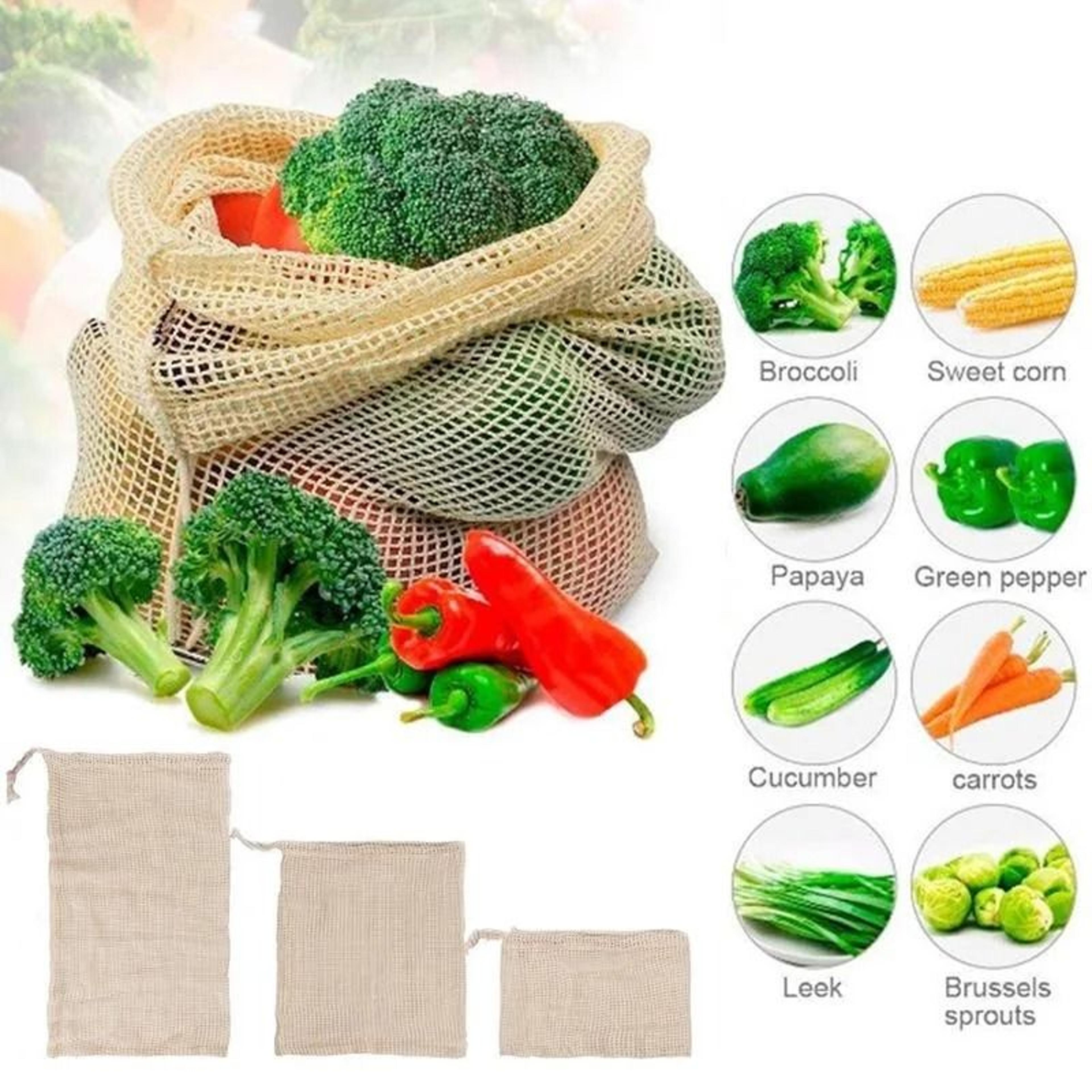 Reusable Cotton Mesh Produce Bags  Washable Vegetable Storage Set 3Piece Bundle 5
