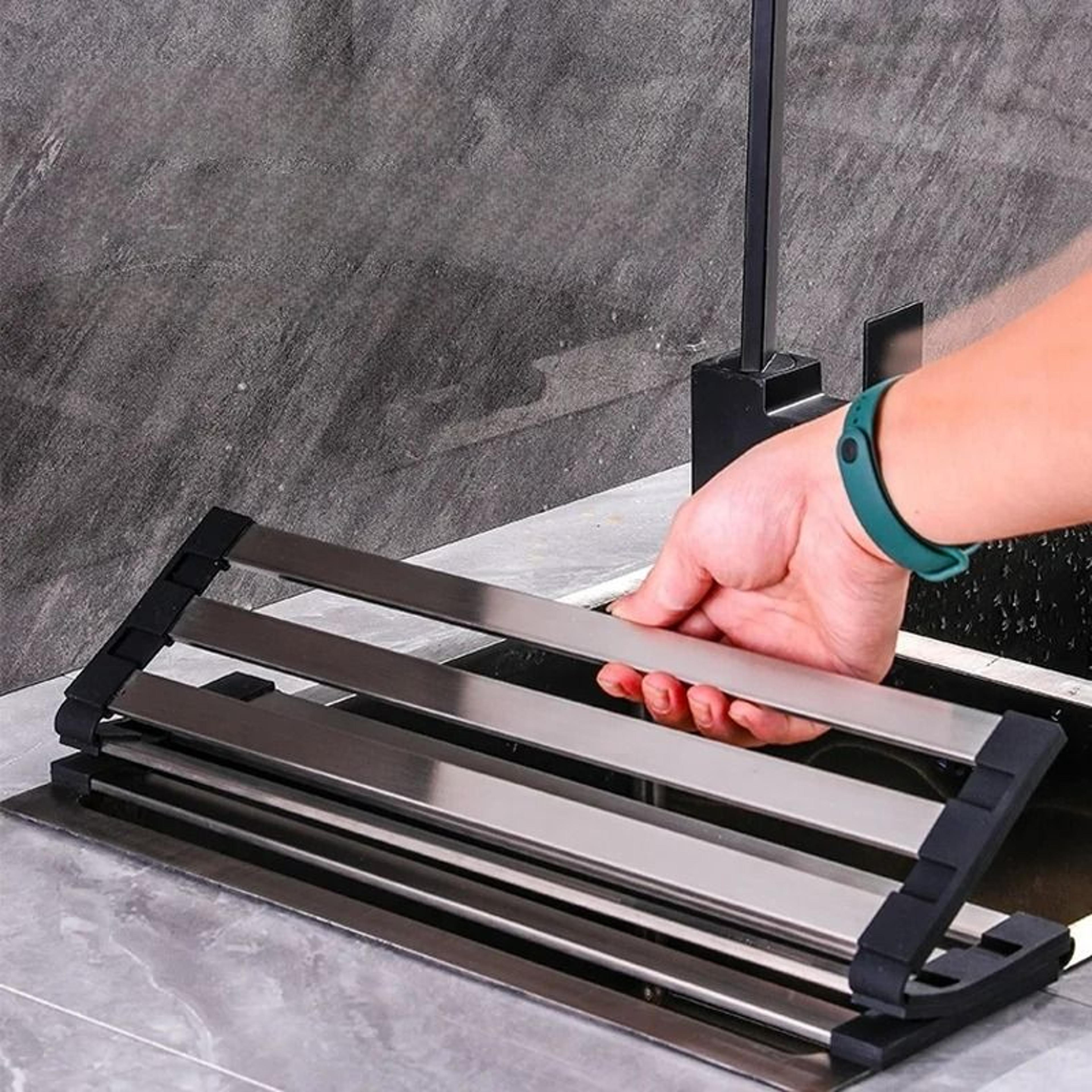 RollUp Stainless Steel Dish Drainer Rack  Foldable OverTheSink Washing Shelf 1