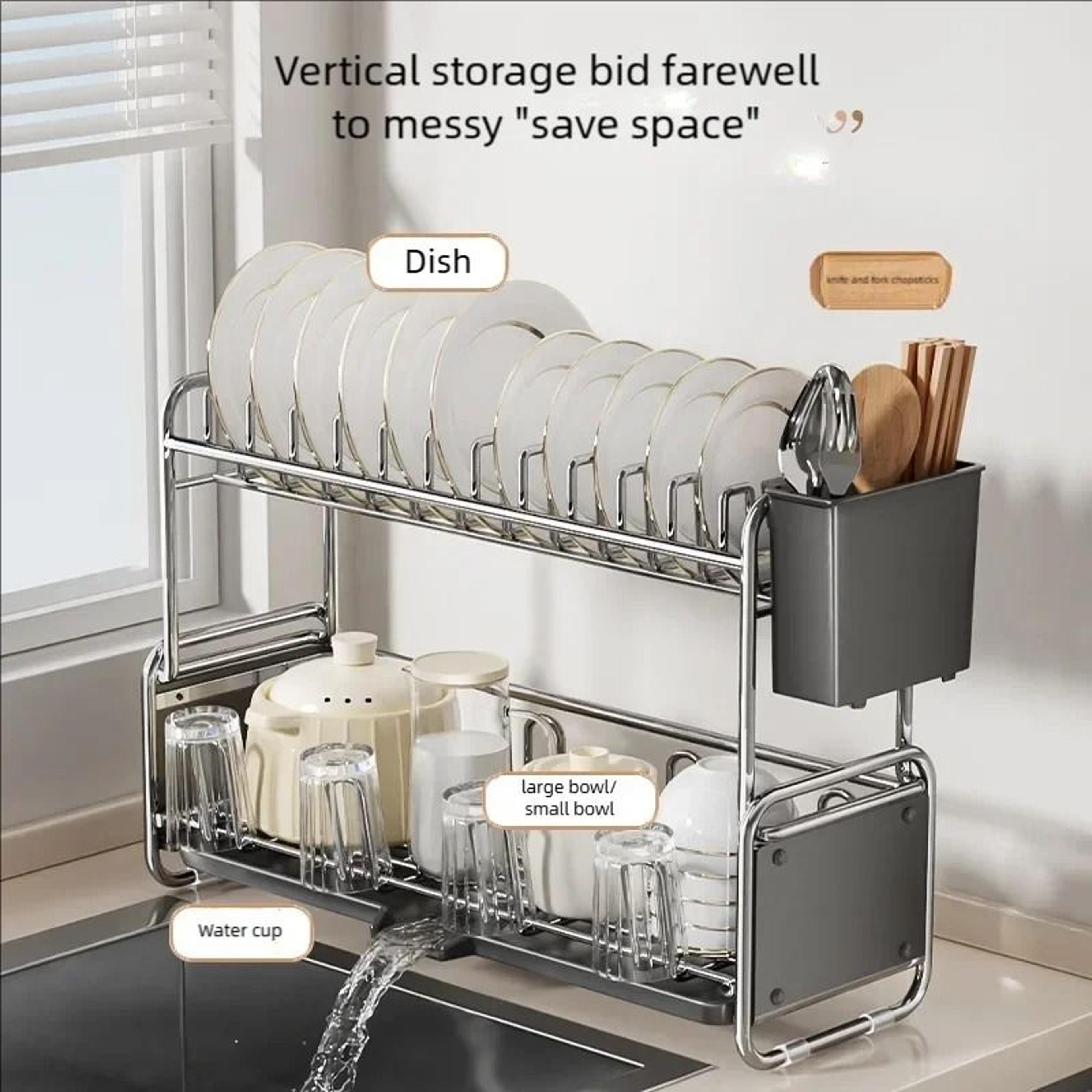 Narrow Countertop Dish Drying Rack  Rustproof Organizer With Drainboard 0