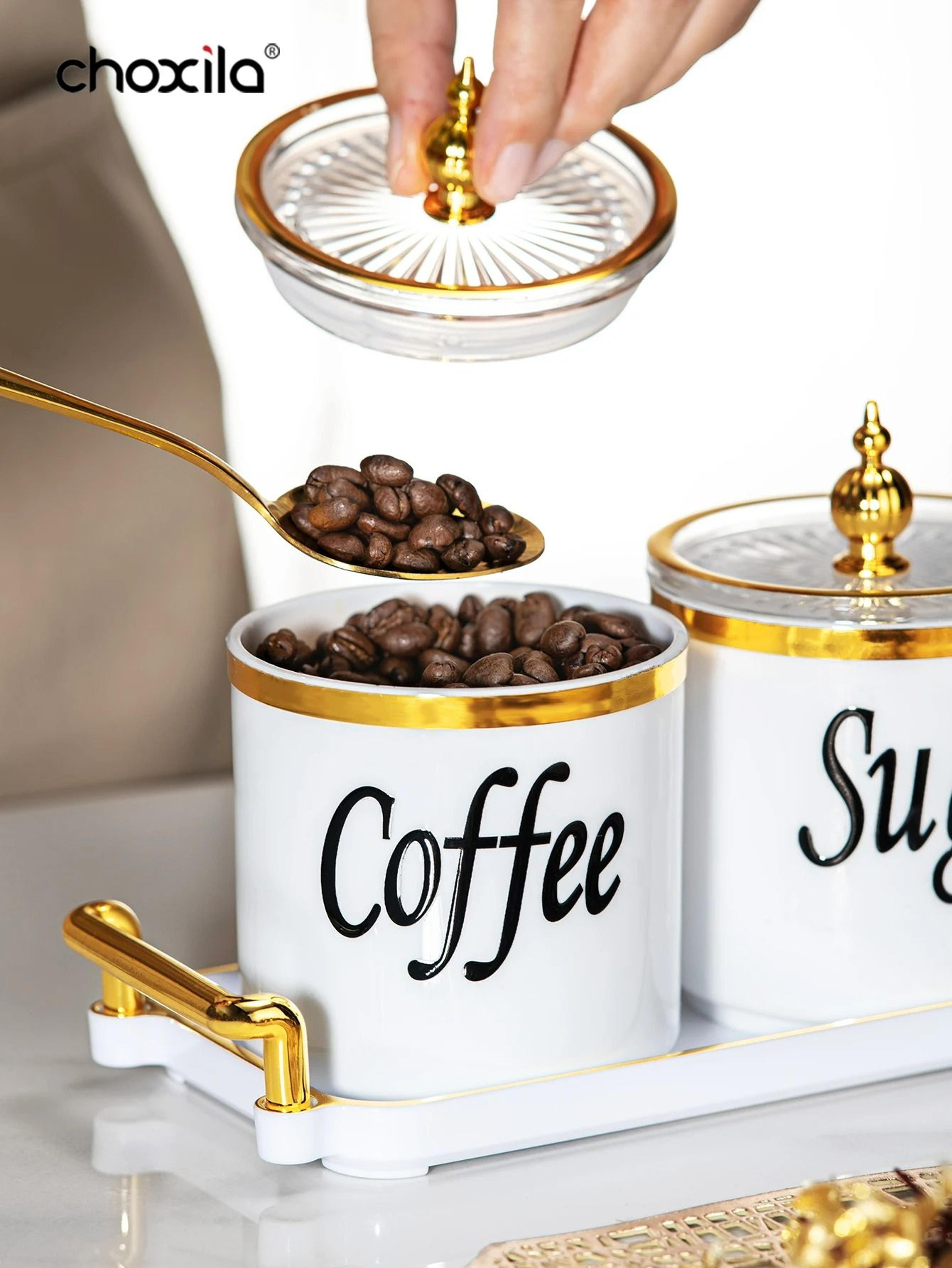 4Piece Premium Coffee Canister Set With Matching Serving Tray 2