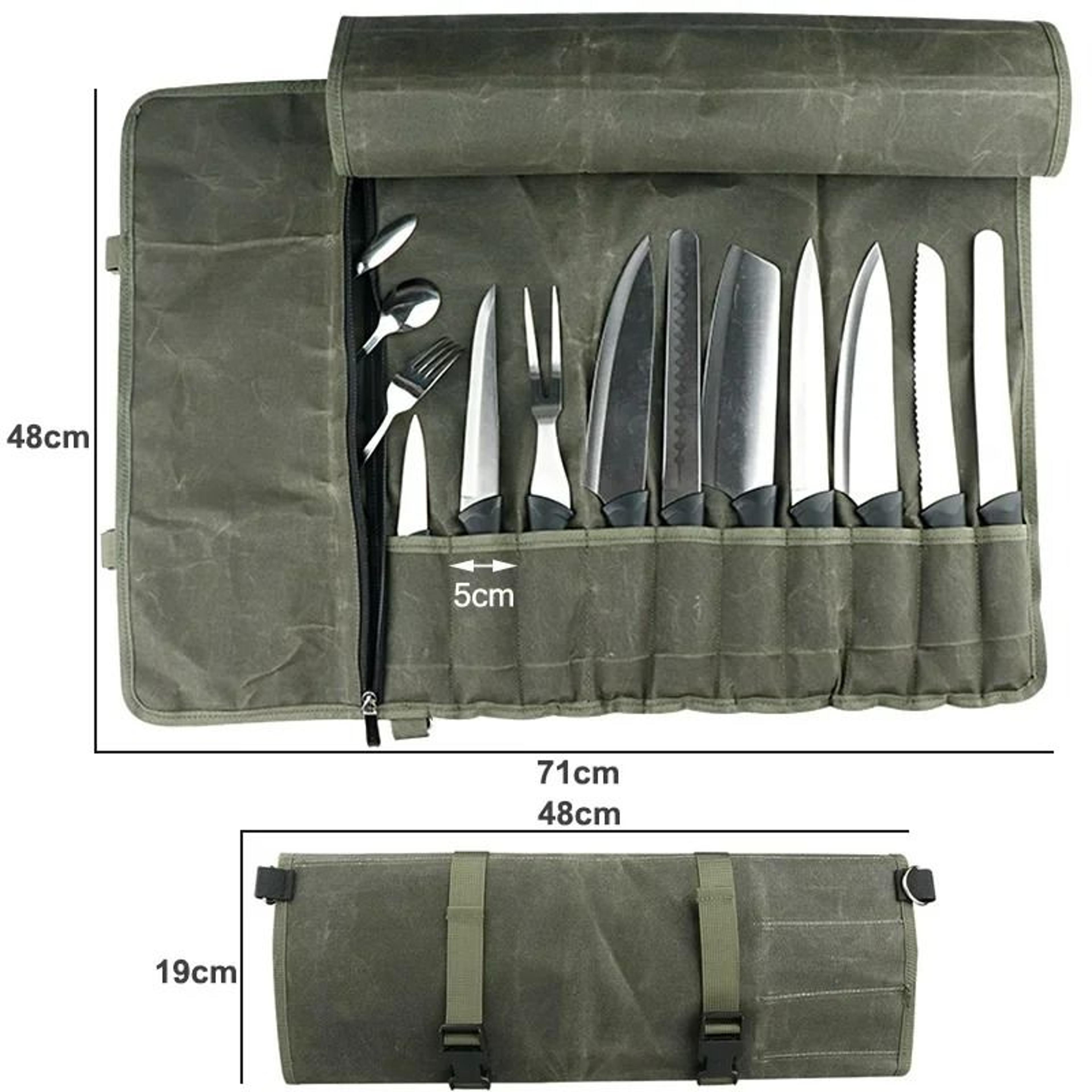 Portable Canvas Chef Knife Roll Bag  Professional Kitchen Cleaver Carrying Case 4